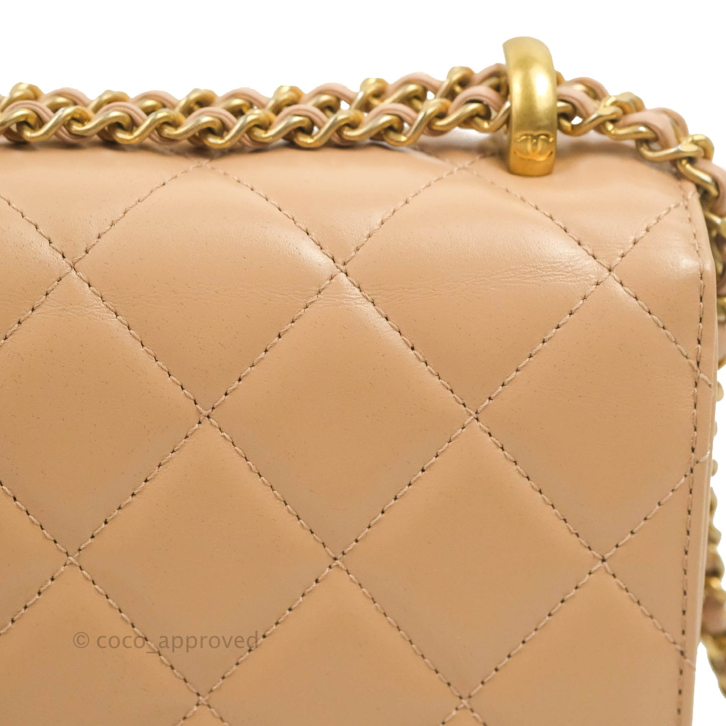Chanel Quilted Perfect Fit Adjustable Beige Calfskin Gold Hardware 21A