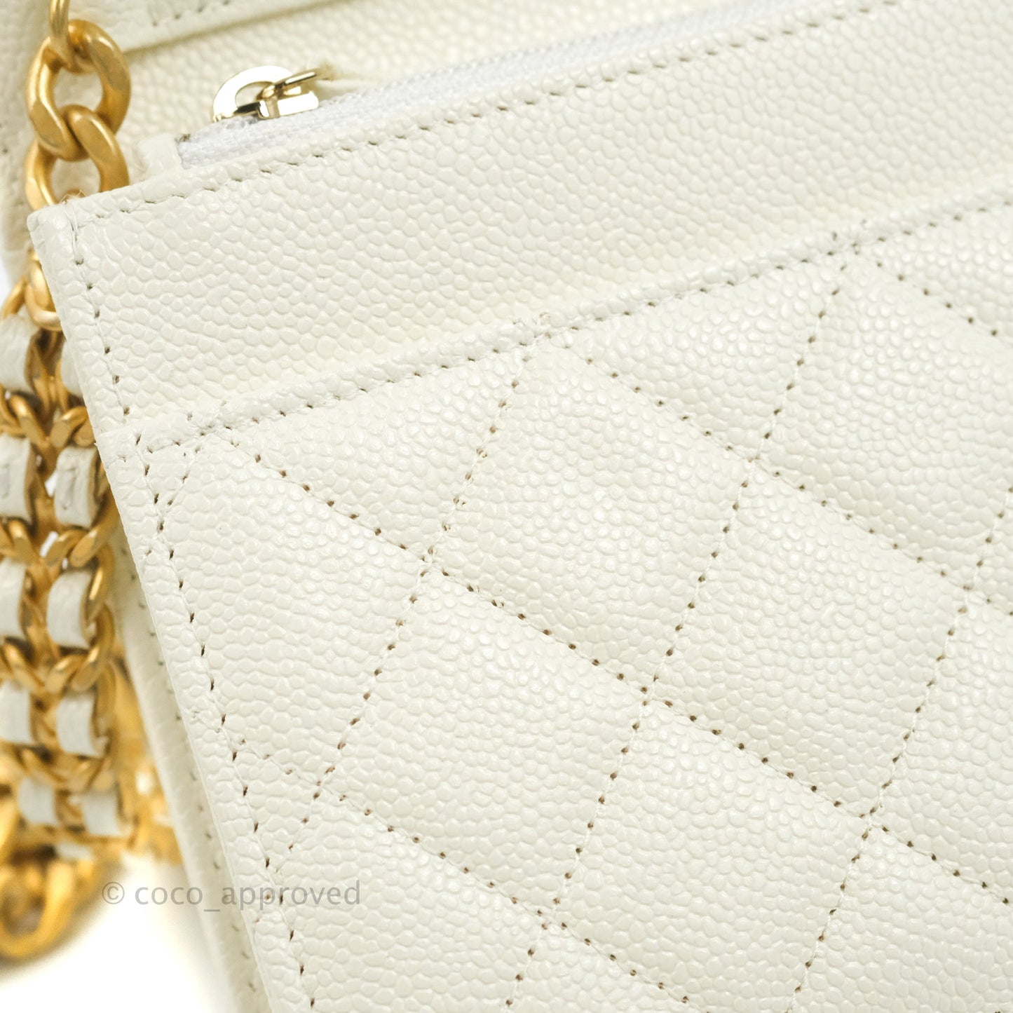 Chanel Quilted Wallet On Chain WOC Melody Ivory White Caviar Gold Hardware