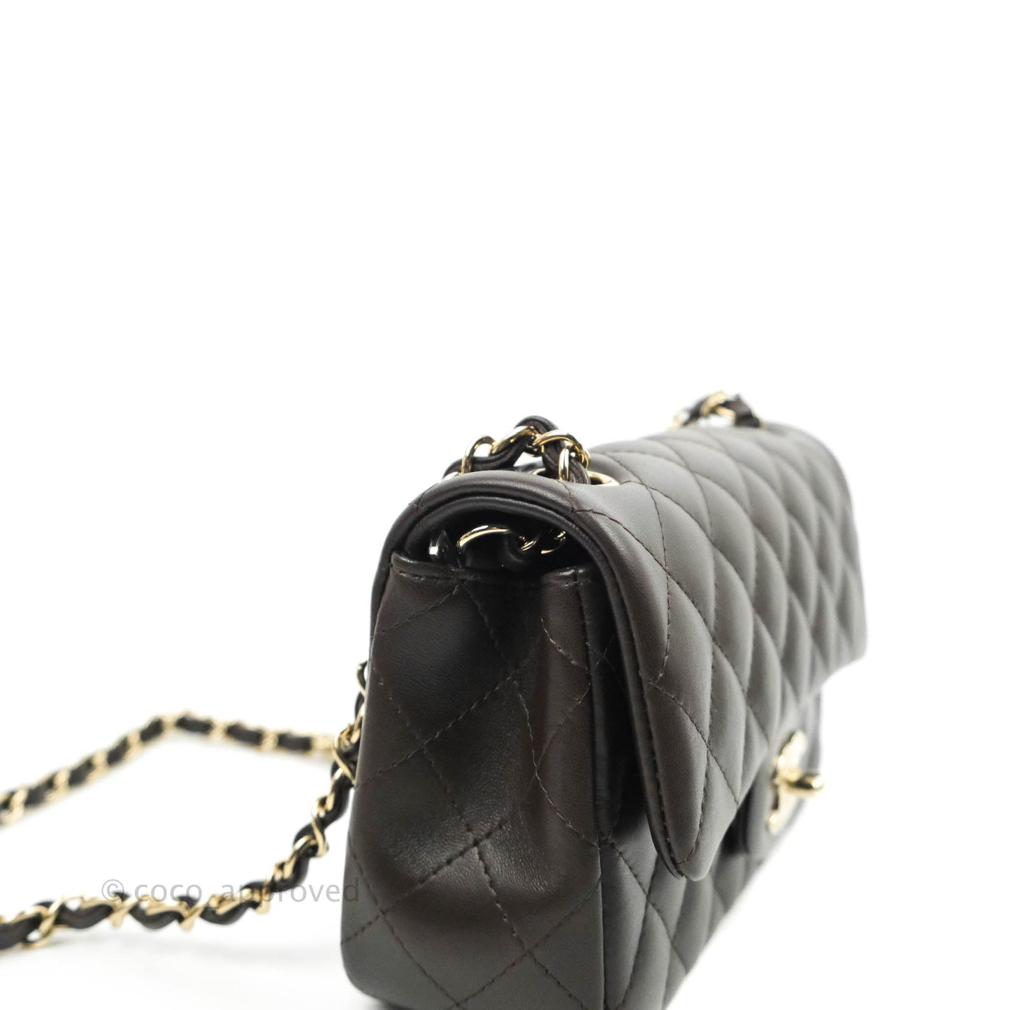 Chanel Quilted Mini Rectangular Chocolate Brown Lambskin Gold Hardware