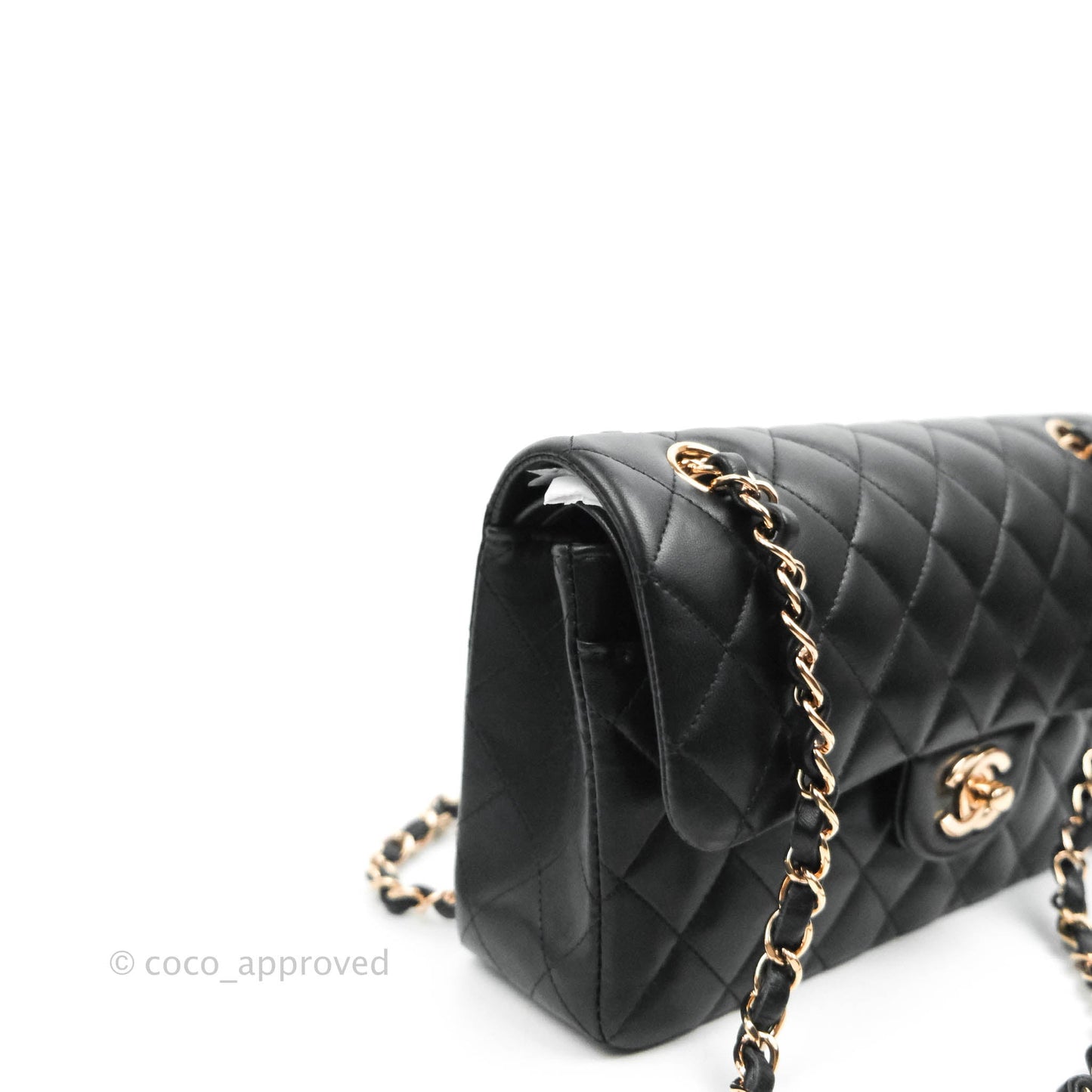 Chanel Classic Small S/M Flap Black Lambskin Rose Pink-Gold Hardware