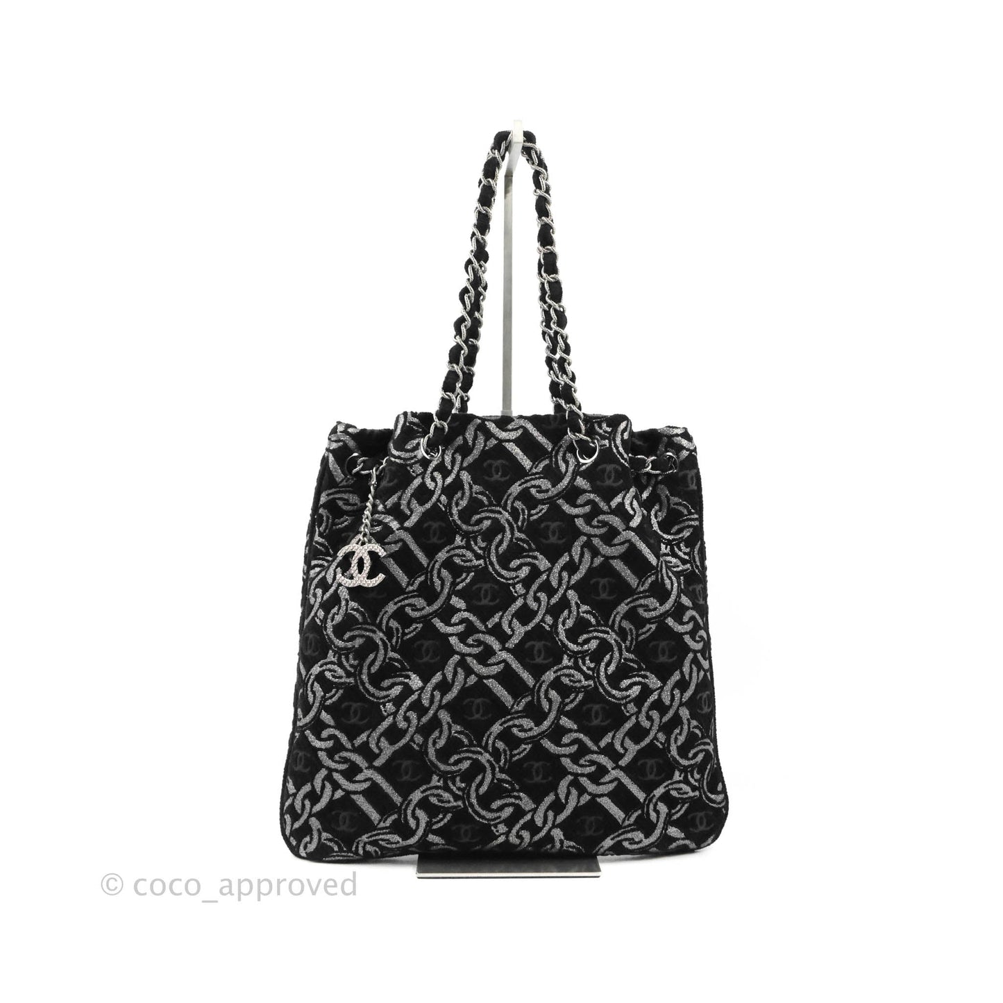 Chanel CC Chain Print Tote Bag Black/Silver Fabric Gun Metal