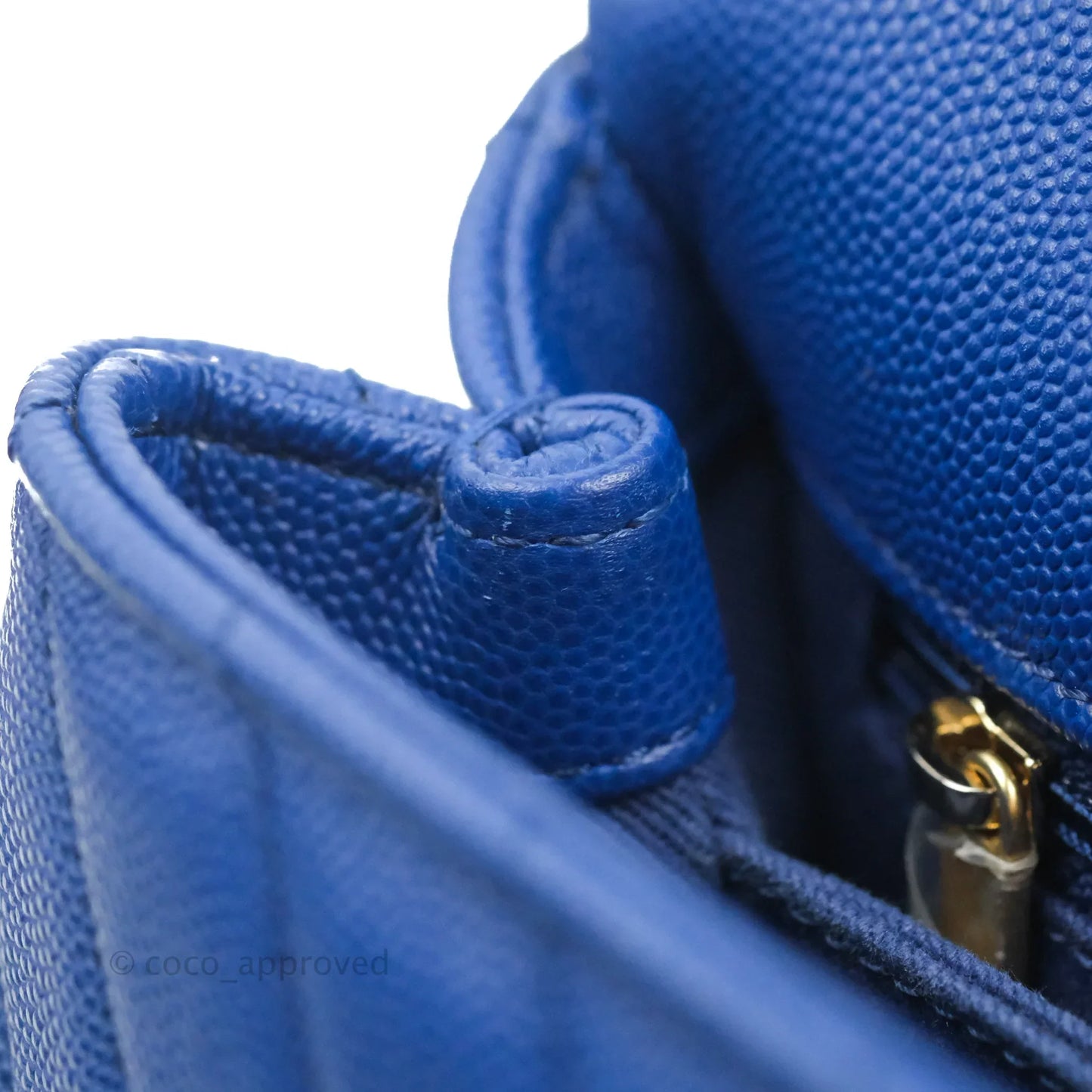 Chanel Small Coco Handle Chevron Blue Caviar Aged Gold Hardware