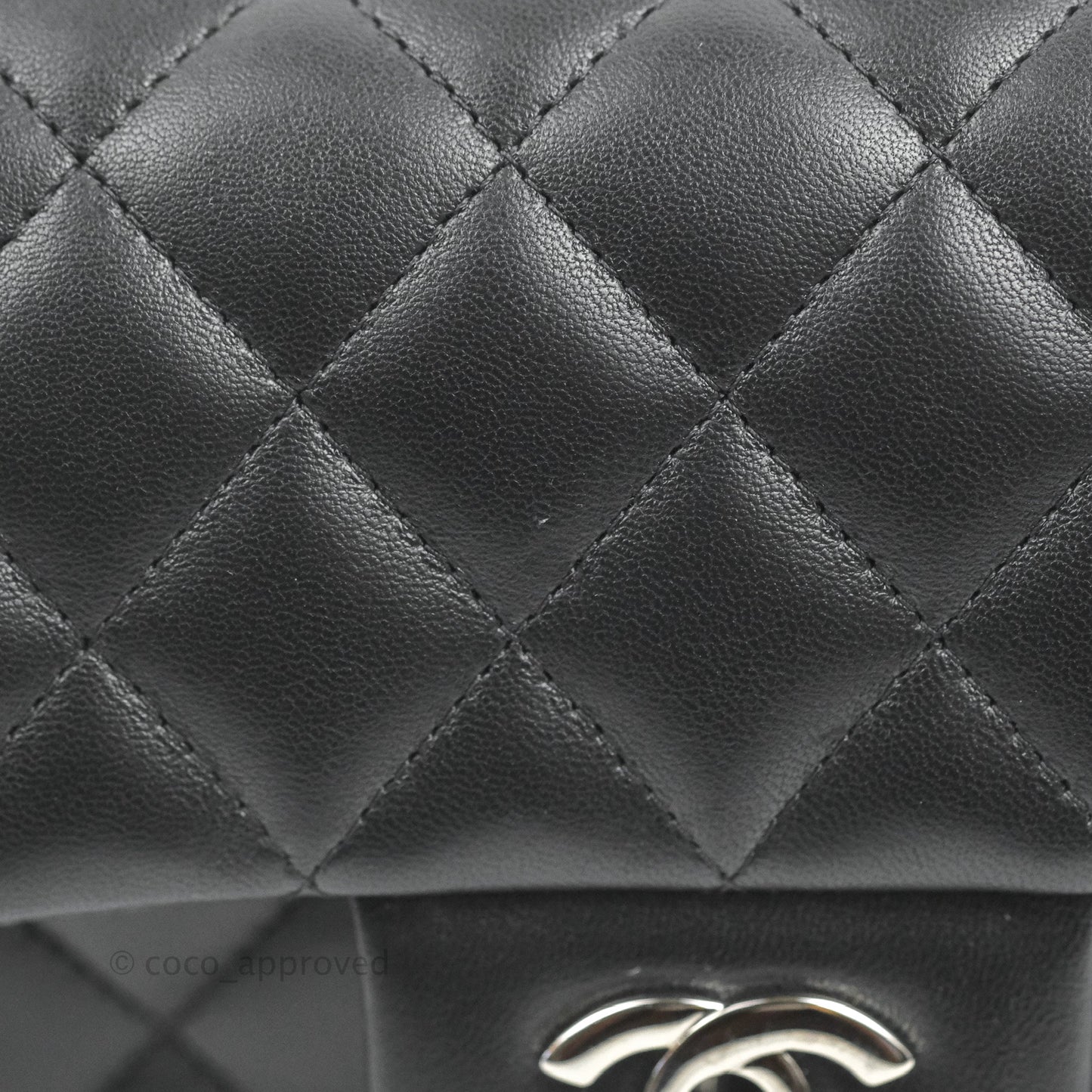 Chanel Quilted Mini Rectangular Flap Black Lambskin Silver Hardware