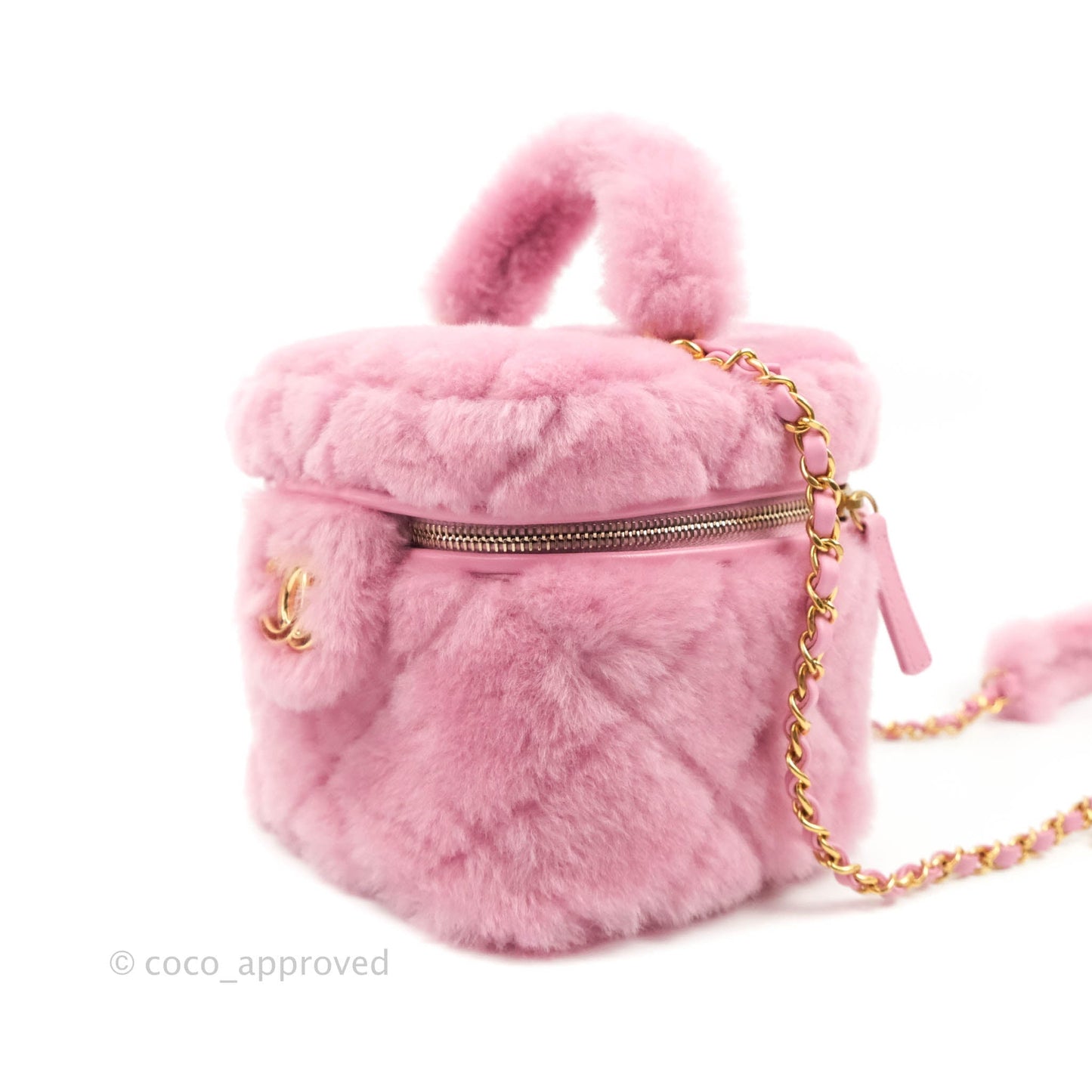 Chanel Small Vanity Case Pink Shearling Lambskin Gold Hardware 22A