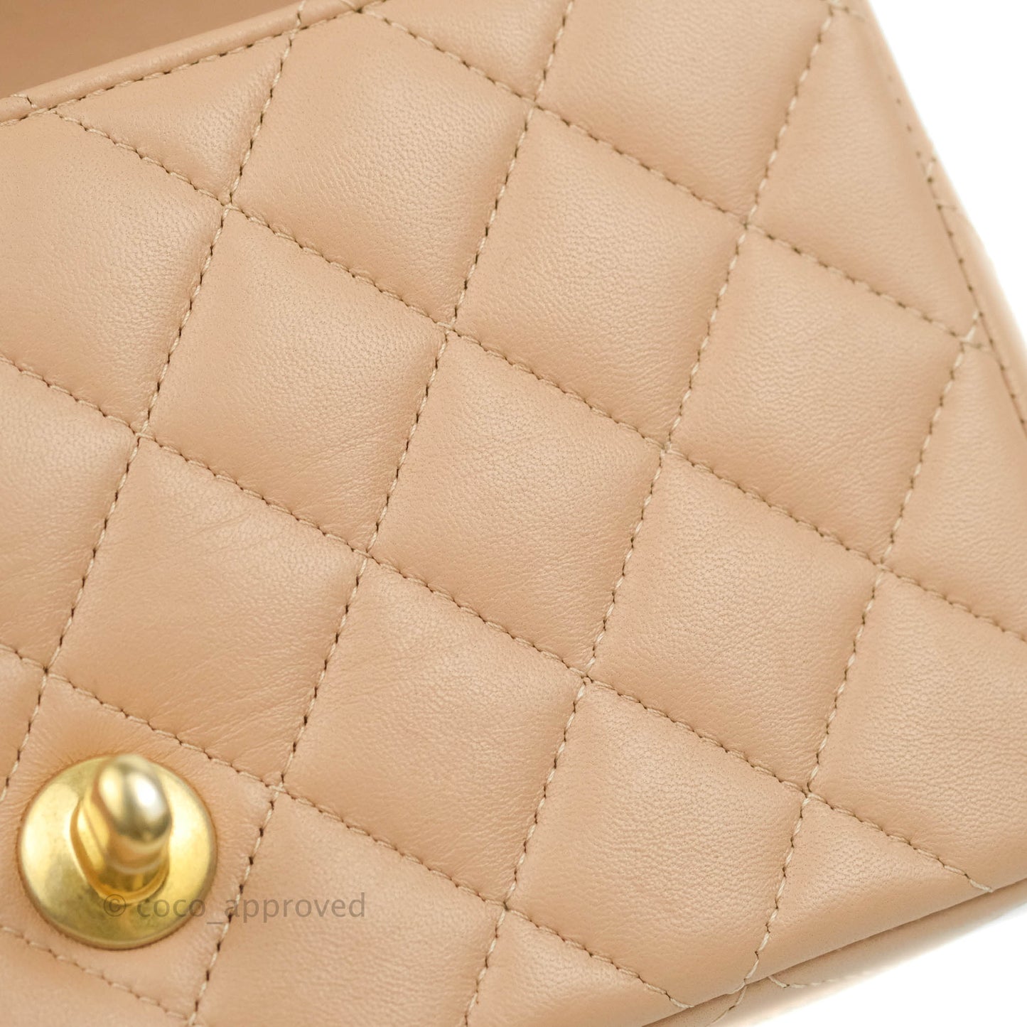 Chanel Top Handle Mini Rectangular Flap Bag Beige Lambskin Aged Gold Hardware