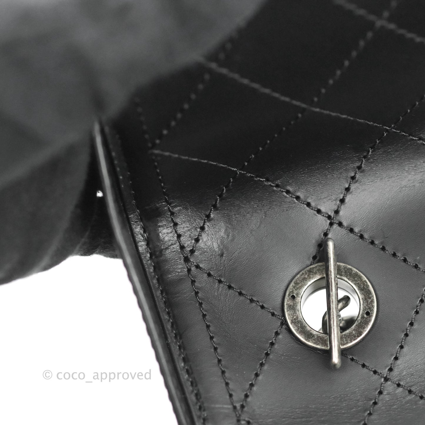 Chanel Quilted CC Top Handle with Chain Dark Navy Fabric Ruthenium Hardware 15P