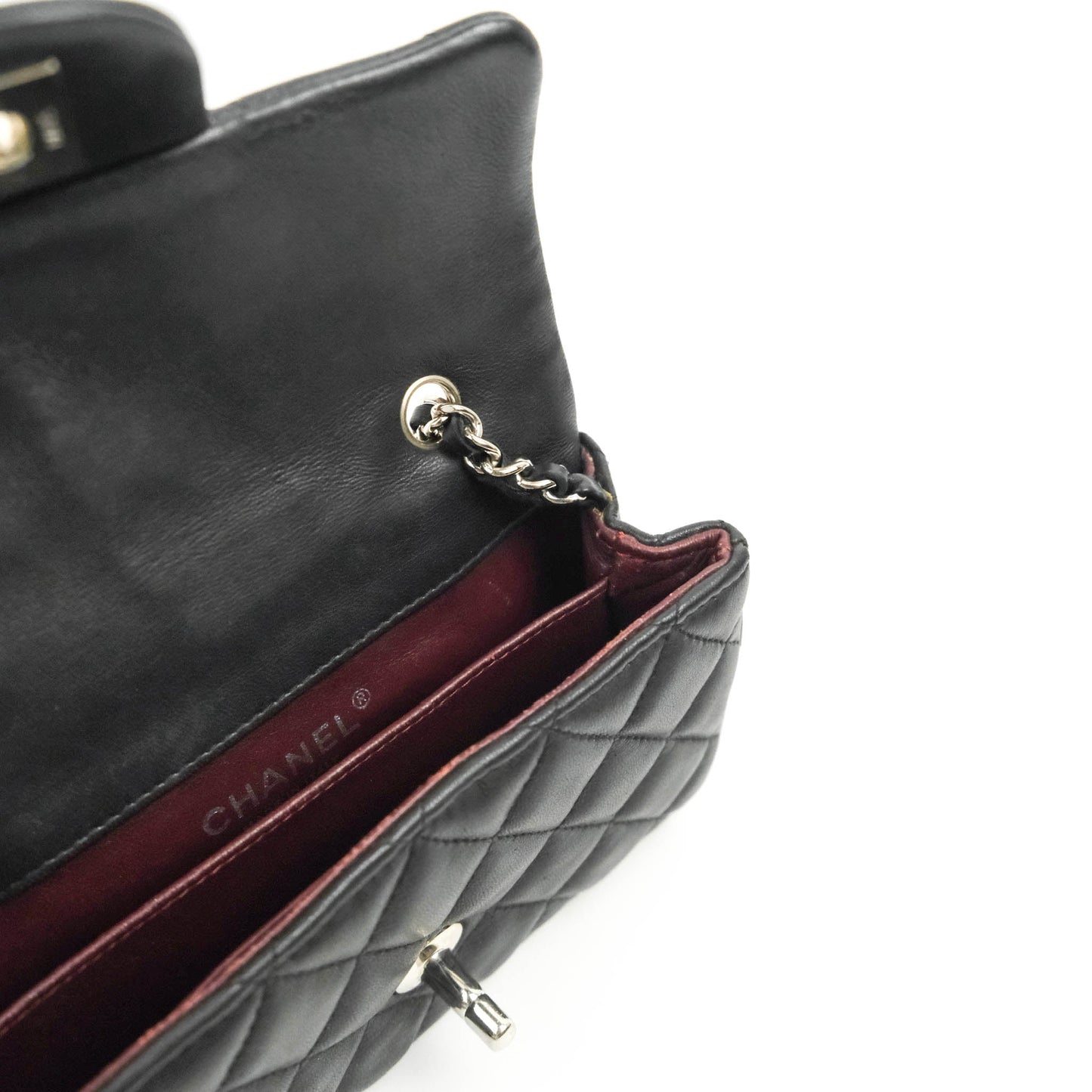 Chanel Quilted Extra Mini Rectangular Flap Black Lambskin Silver Hardware