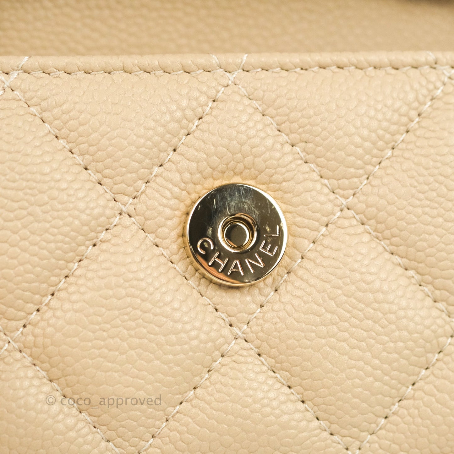 Chanel Quilted Card Holder with CC Chain Beige Caviar Gold Hardware