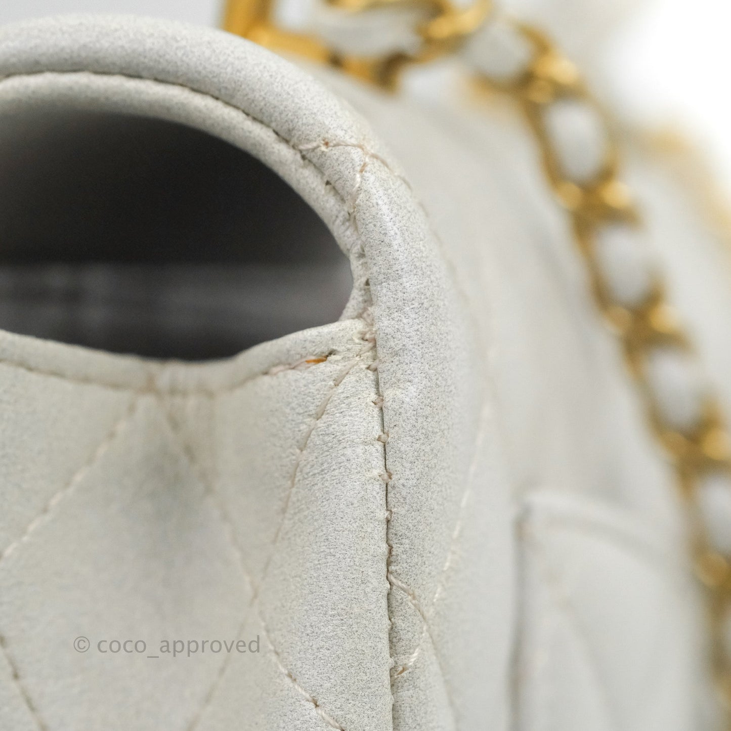 Chanel Top Handle Mini Rectangular Flap Bag Iridescent White Lambskin Aged Gold Hardware