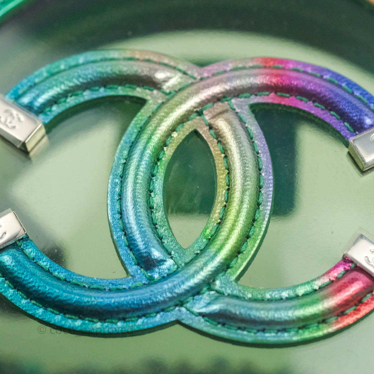 Chanel Filigree Rainbow Green PVC Round Clutch With Chain Silver Hardware 20C