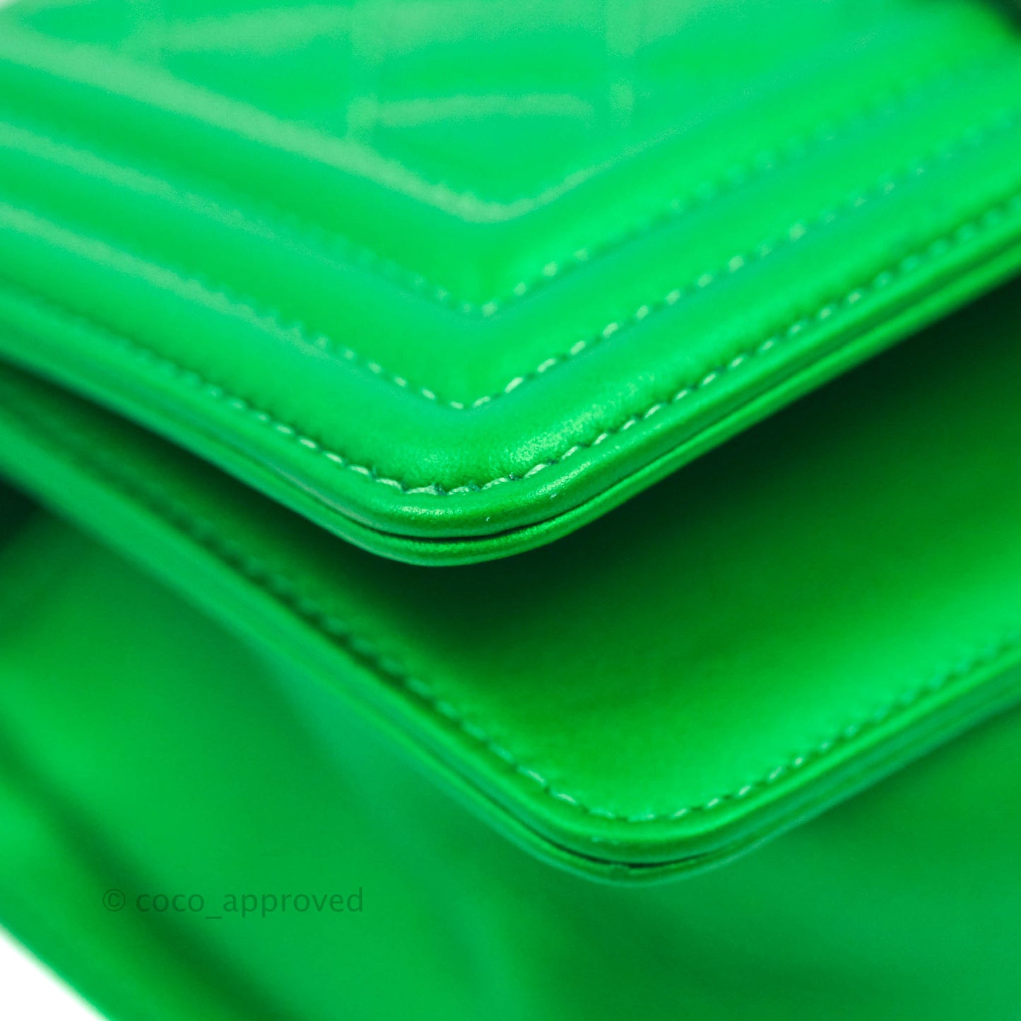 Chanel Small Boy Green Calfskin Ruthenium Hardware