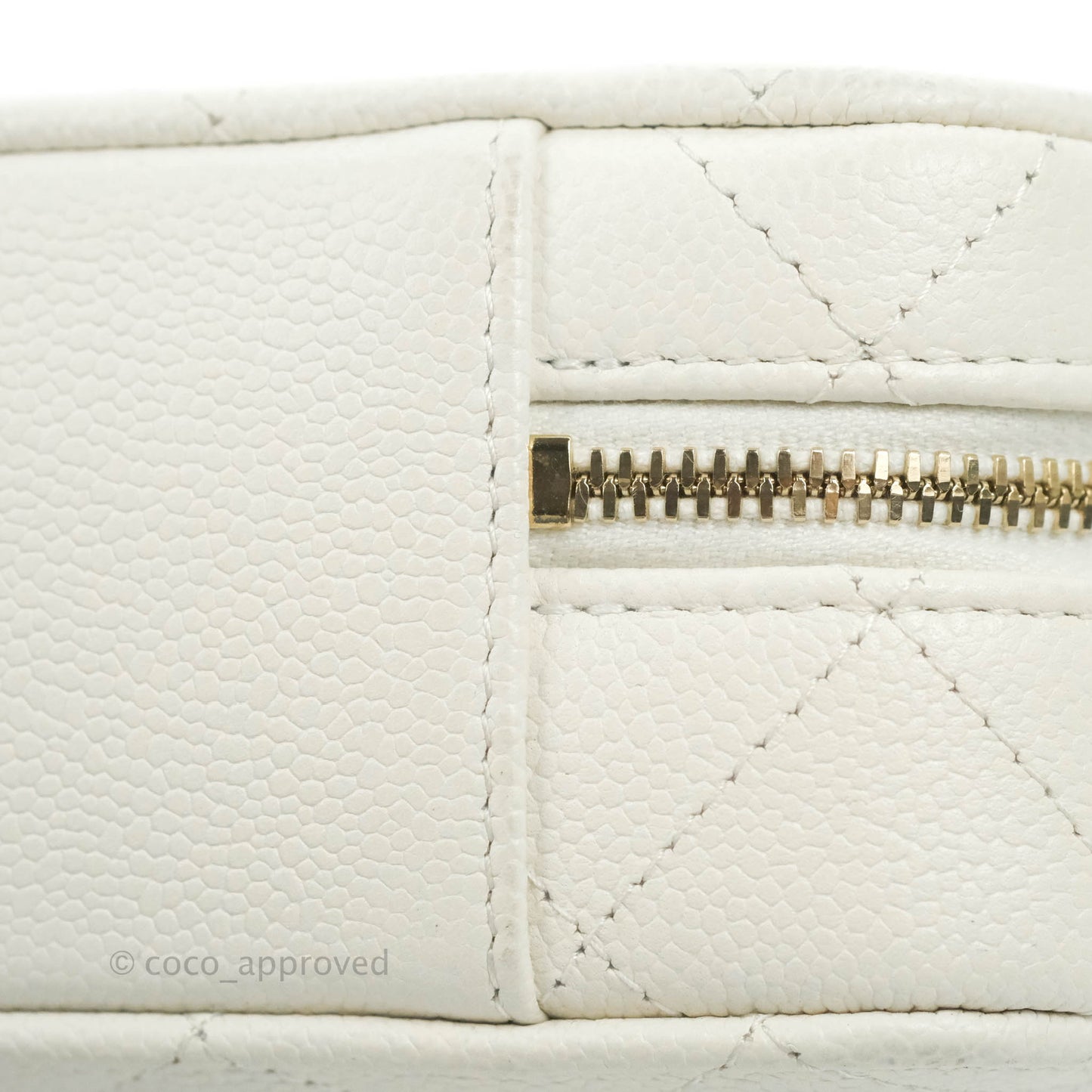 Chanel Quilted Top Handle Vanity White Caviar Gold Hardware