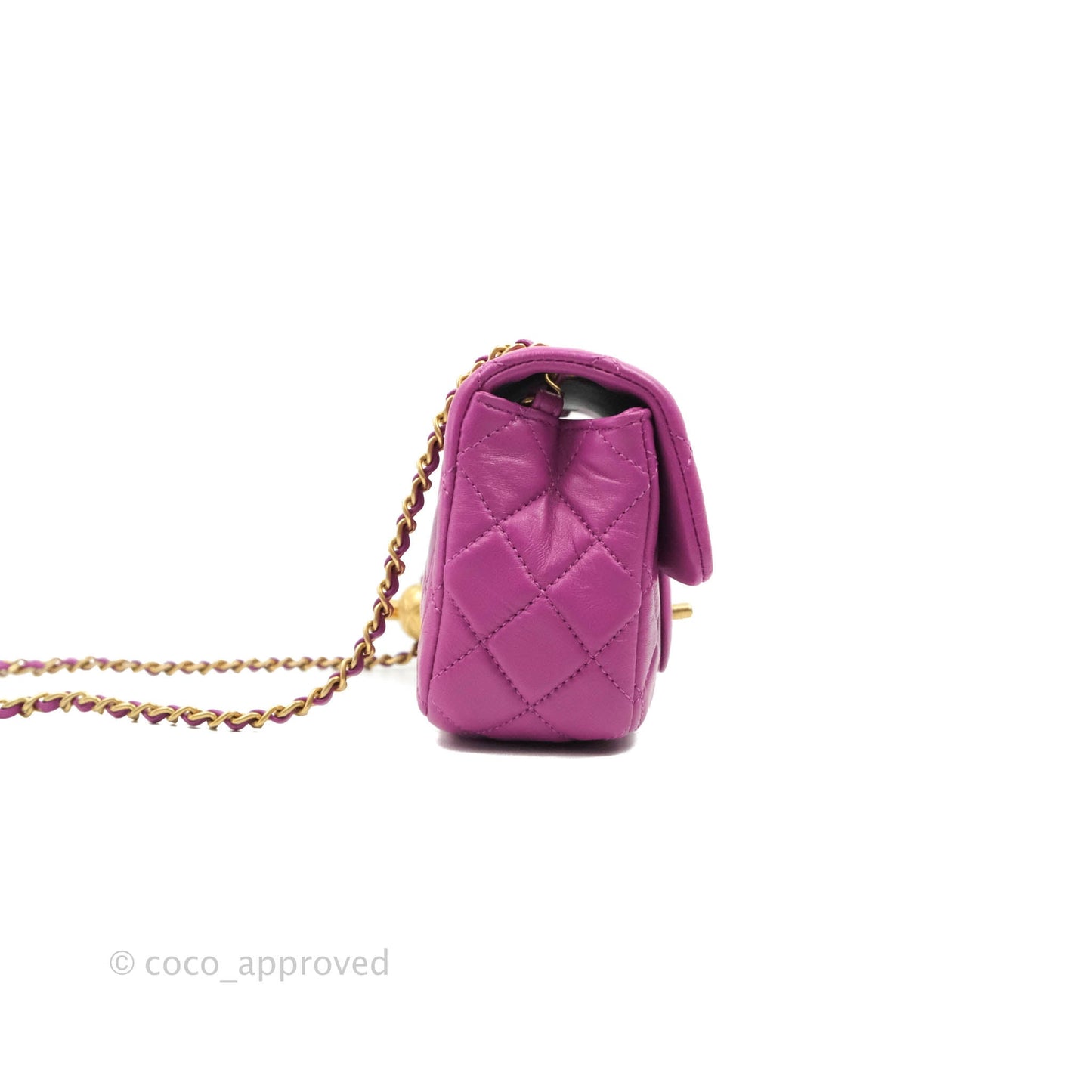 Chanel Mini Rectangular Pearl Crush Quilted Purple Lambskin Aged Gold Hardware