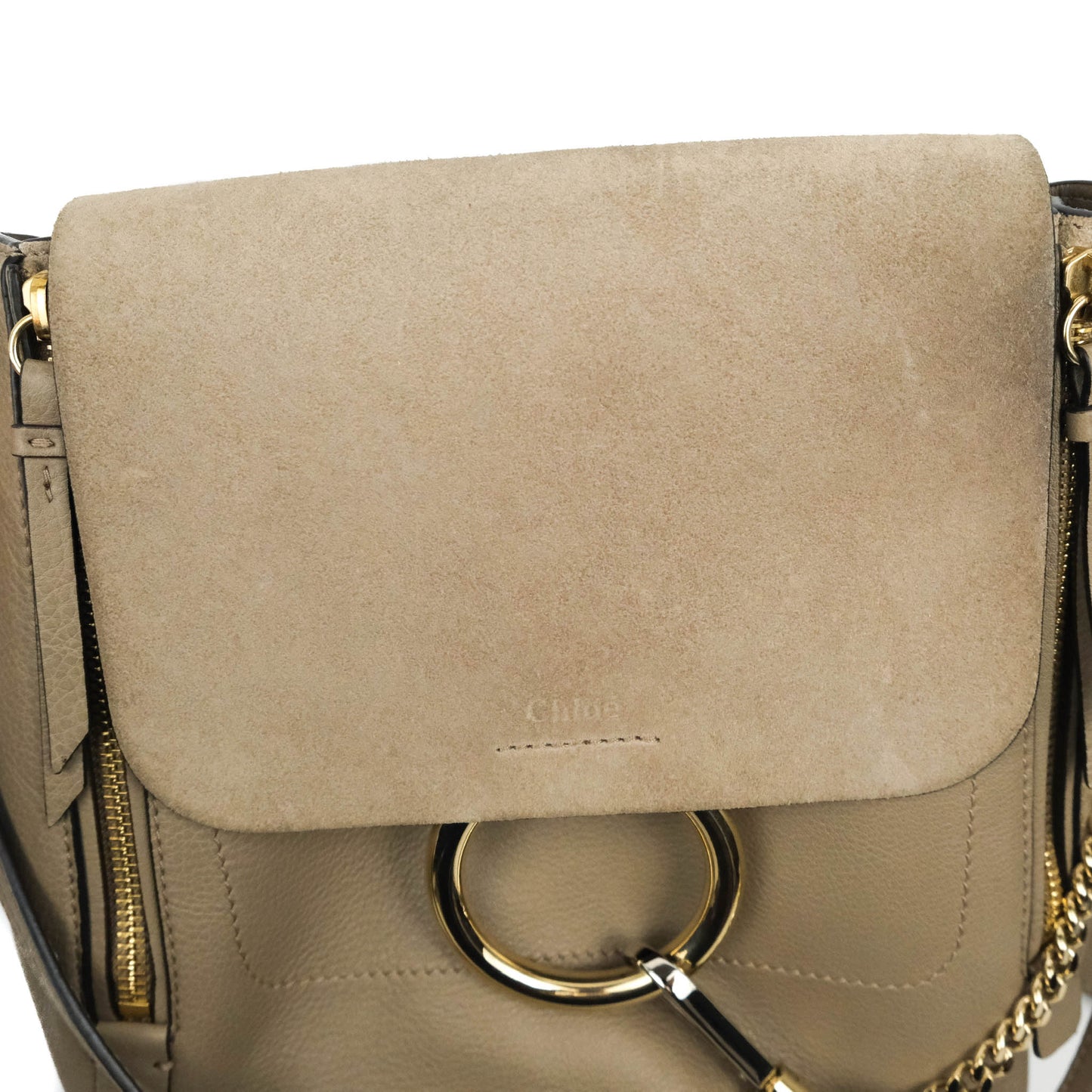 Chloe Small Faye Backpack Suede Calfskin Motty Grey Gold Hardware