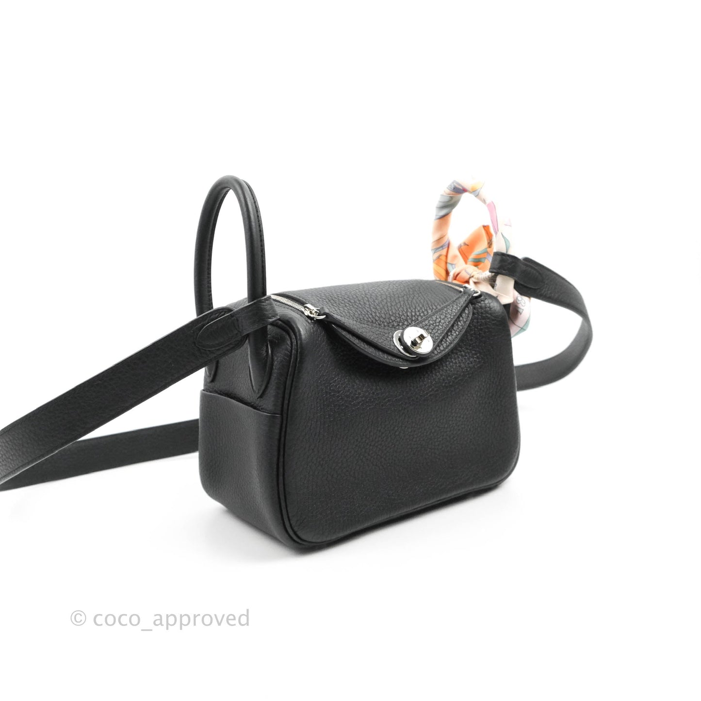 Hermès Mini Lindy 20 Taurillon Clemence Black Palladium Hardware With Twilly