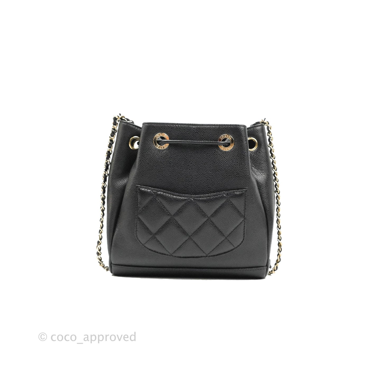 Chanel Business Affinity Drawstring Bucket Bag Black Caviar Gold Hardware