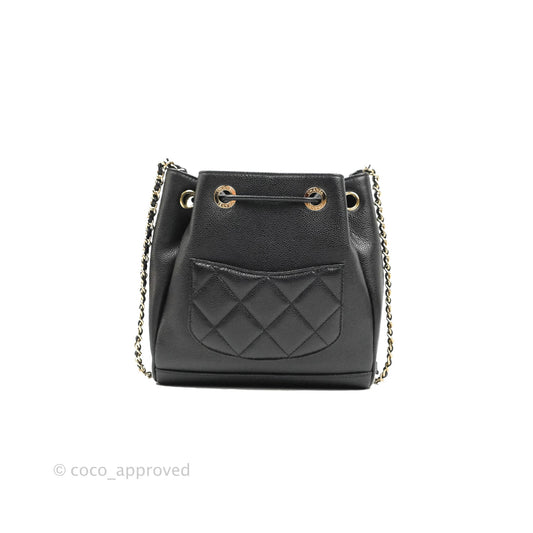 Chanel Business Affinity Drawstring Bucket Bag Black Caviar Gold Hardware