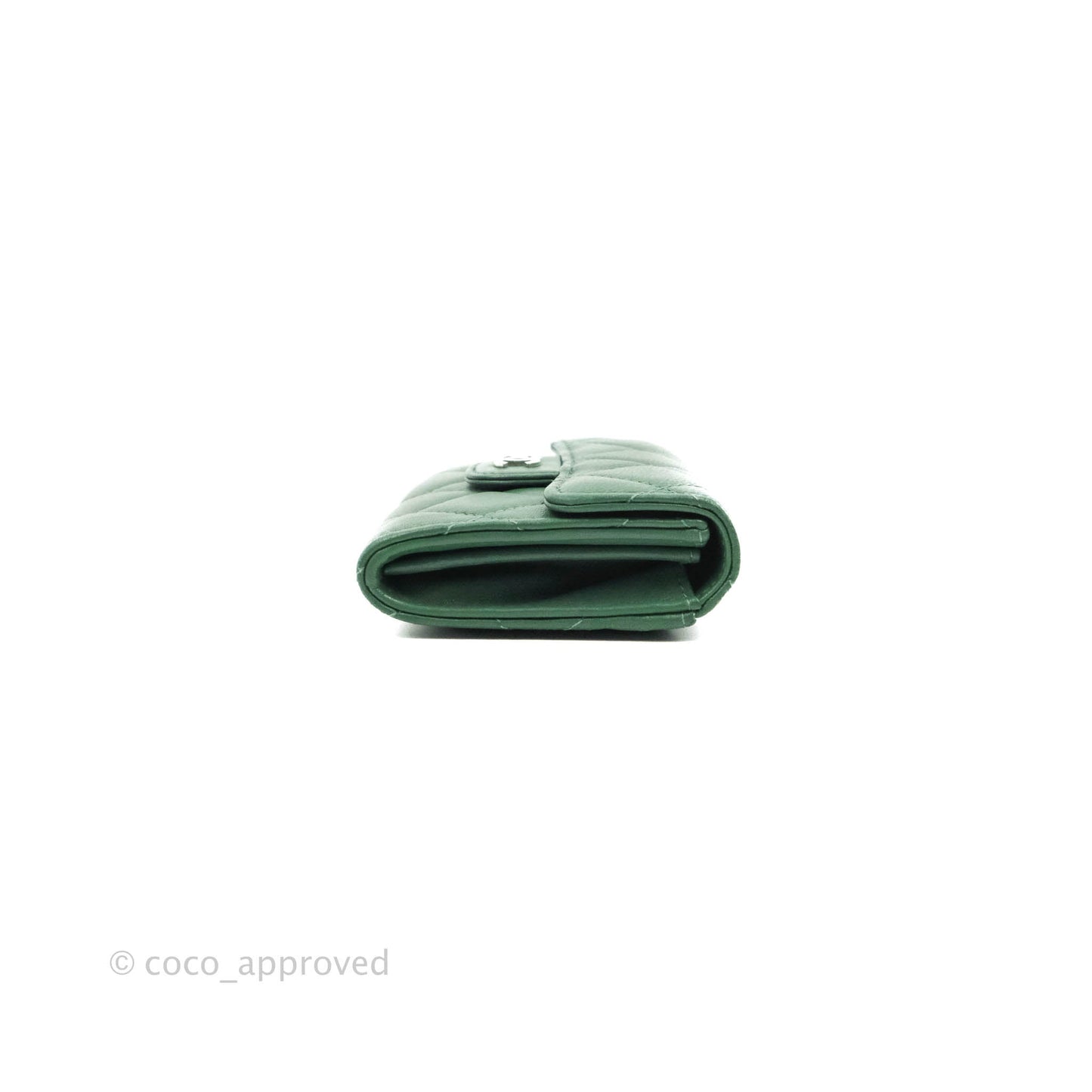 Chanel Classic Flap Coin Purse Dark Green Lambskin Silver Hardware