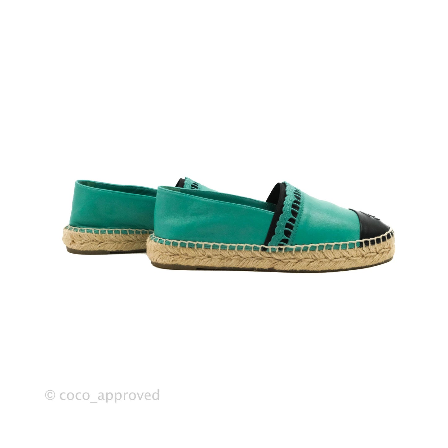 Chanel CC Espadrilles Green Black Lambskin 19S Size 36
