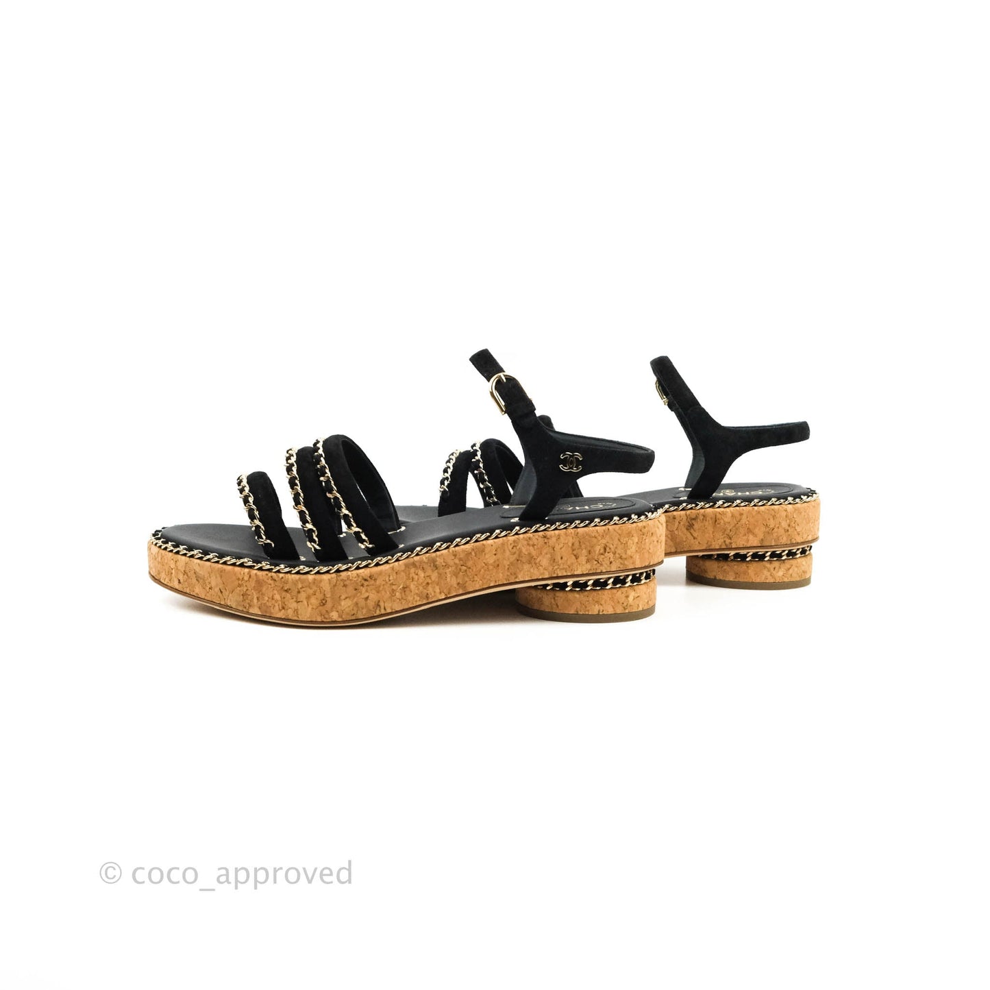 Chanel CC Chain Cork Sandals Black Size 37.5