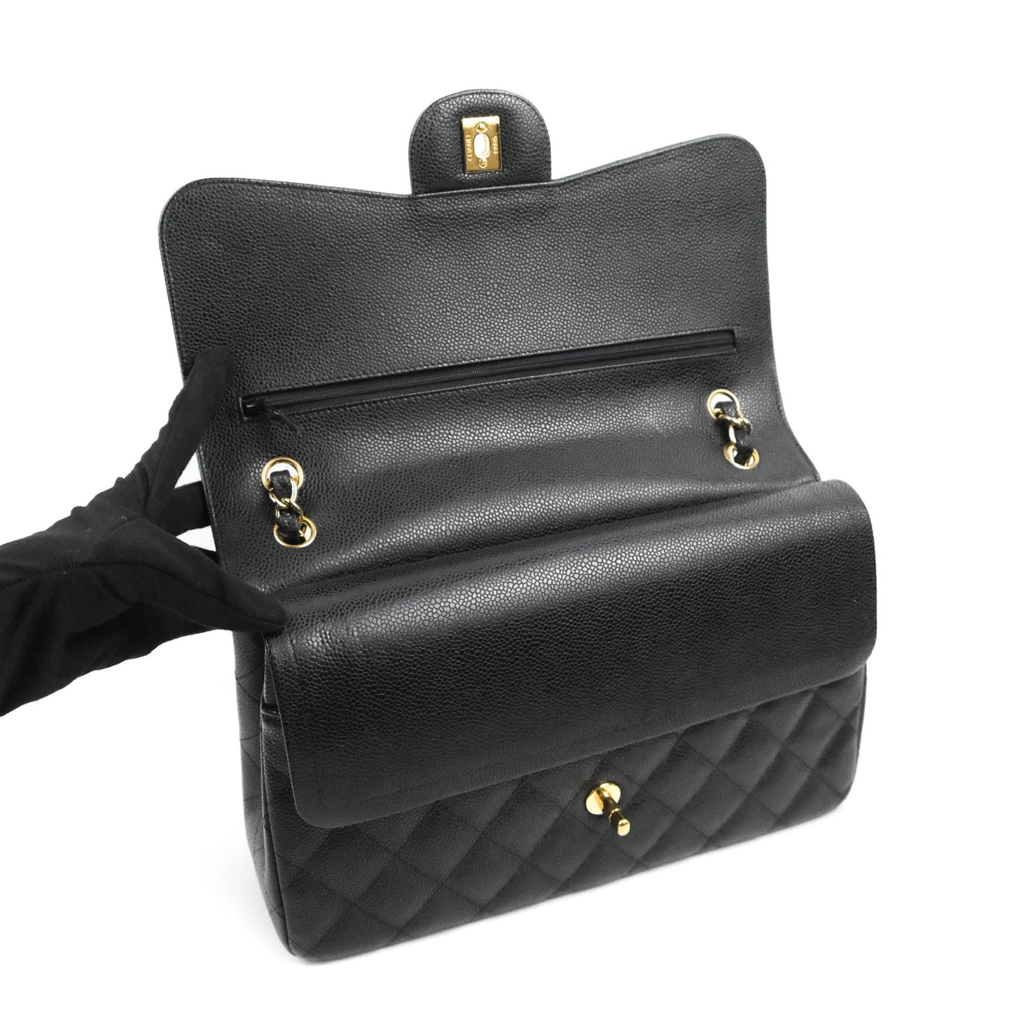 Chanel Jumbo Double Flap Black Caviar Gold Hardware⁣⁣