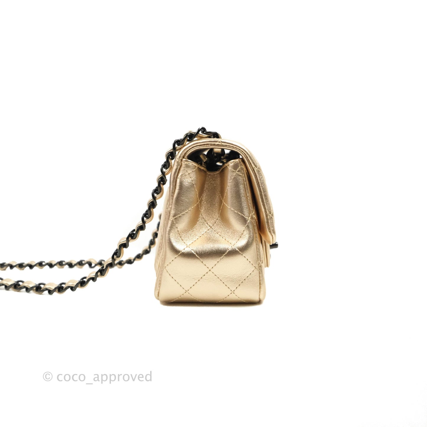 Chanel Mini Square Quilted Gold Calfskin Black Hardware