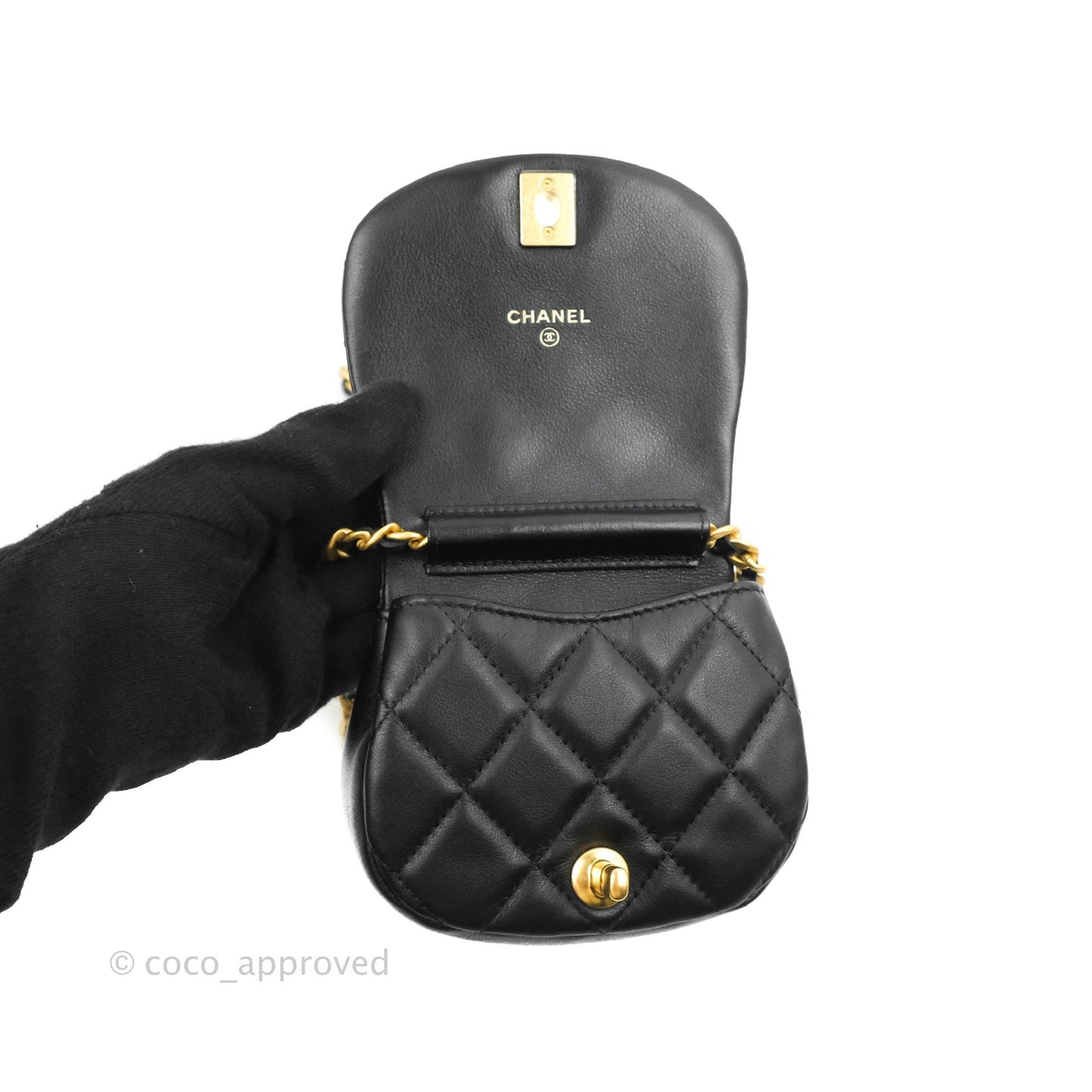 Chanel Mini Clutch with Chain Black Calfskin Aged Gold Hardware