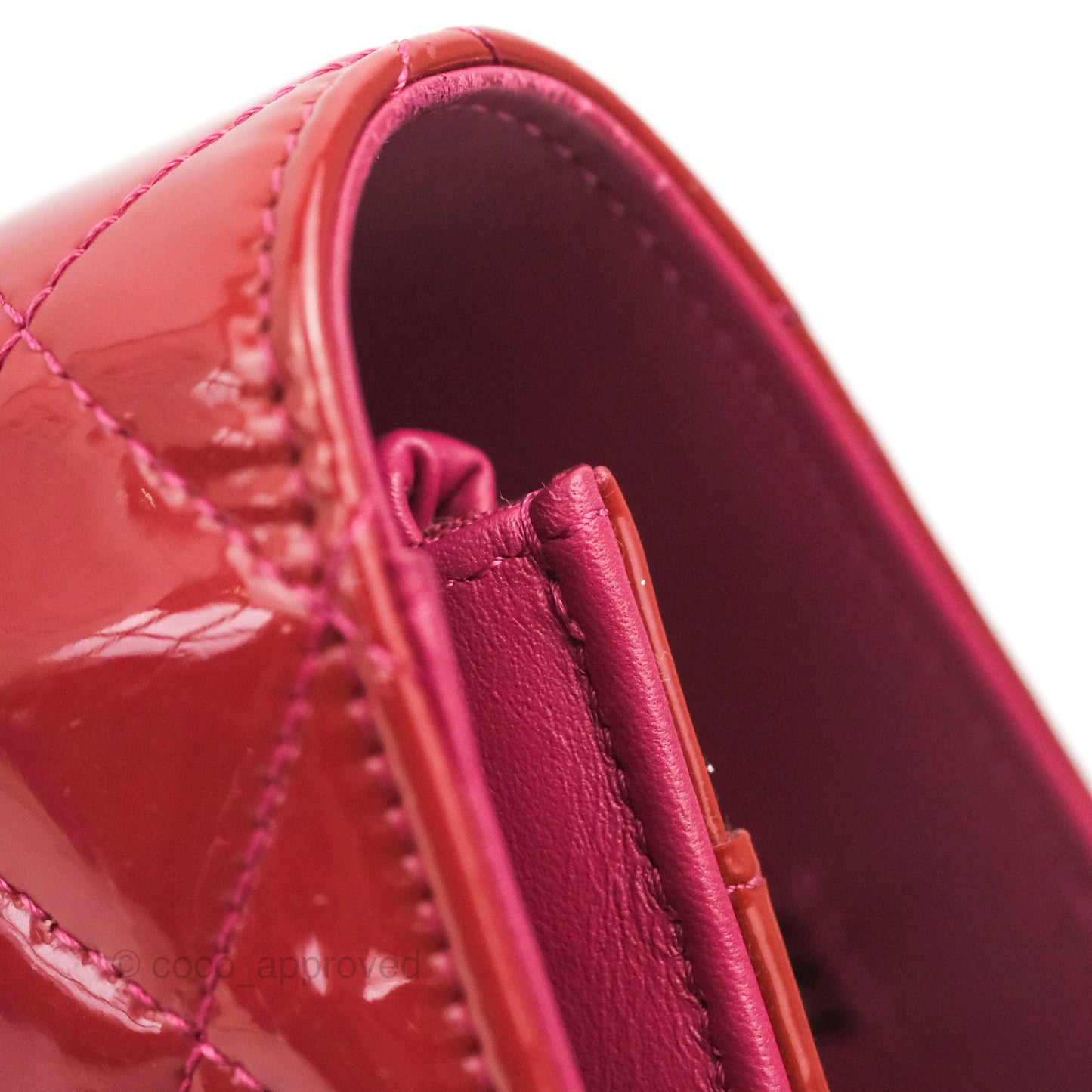 Chanel Wallet on Chain WOC Quilted Red Patent Ruthenium Hardware