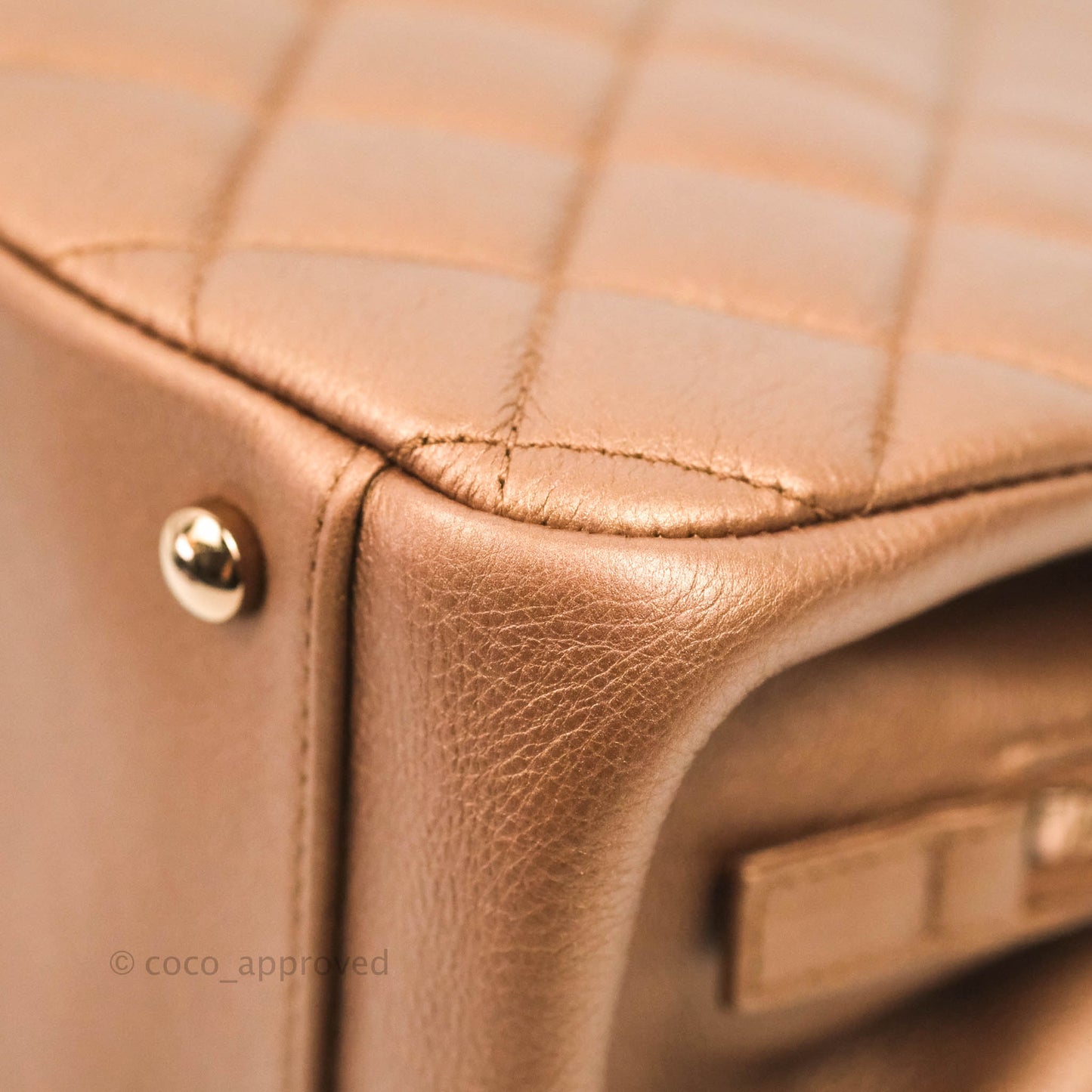 Chanel Iridescent Goatskin Quilted Small CC Eyelet Tote Copper Rose Gold
