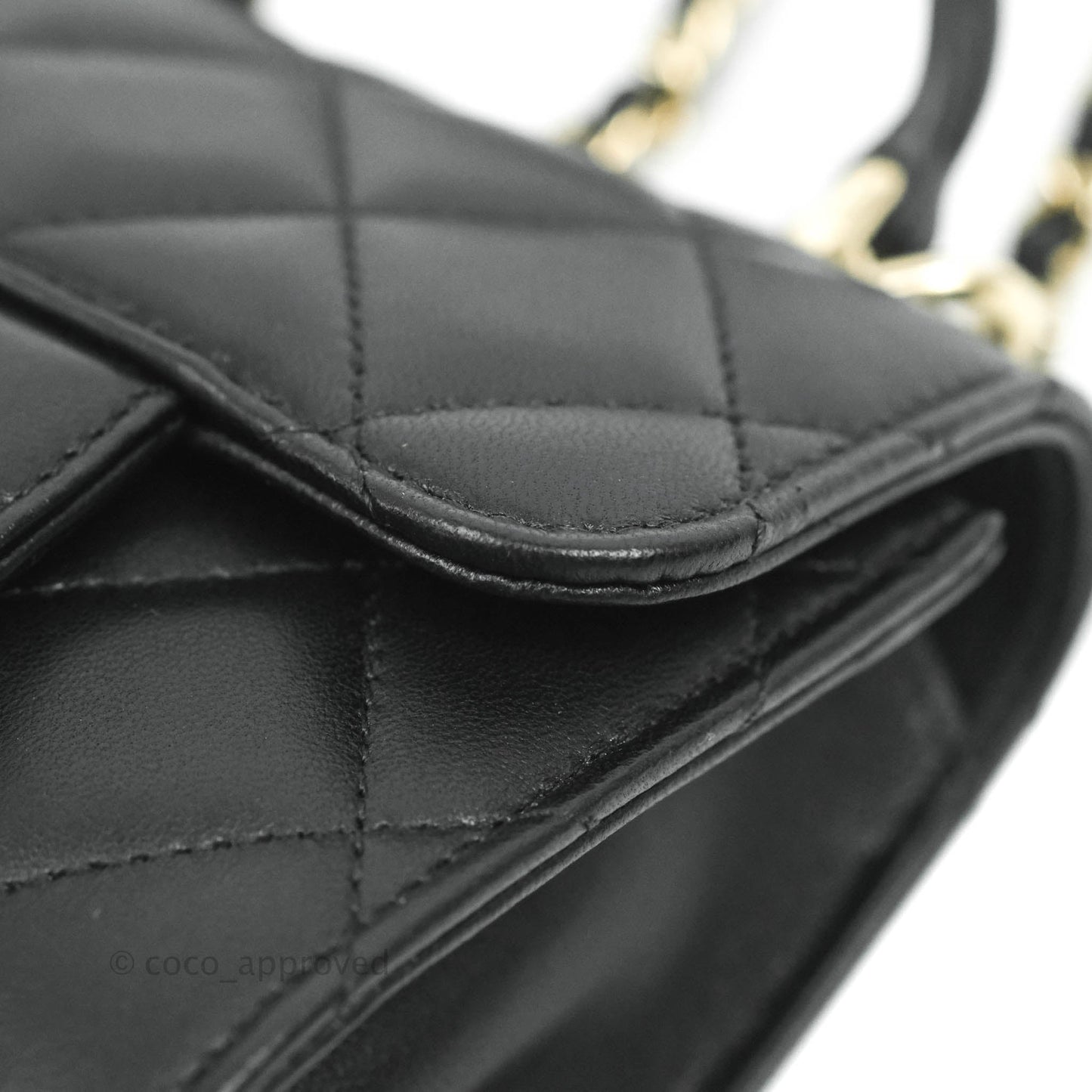 Chanel Mini Handle Clutch With Chain Black Lambskin Gold Hardware 22P