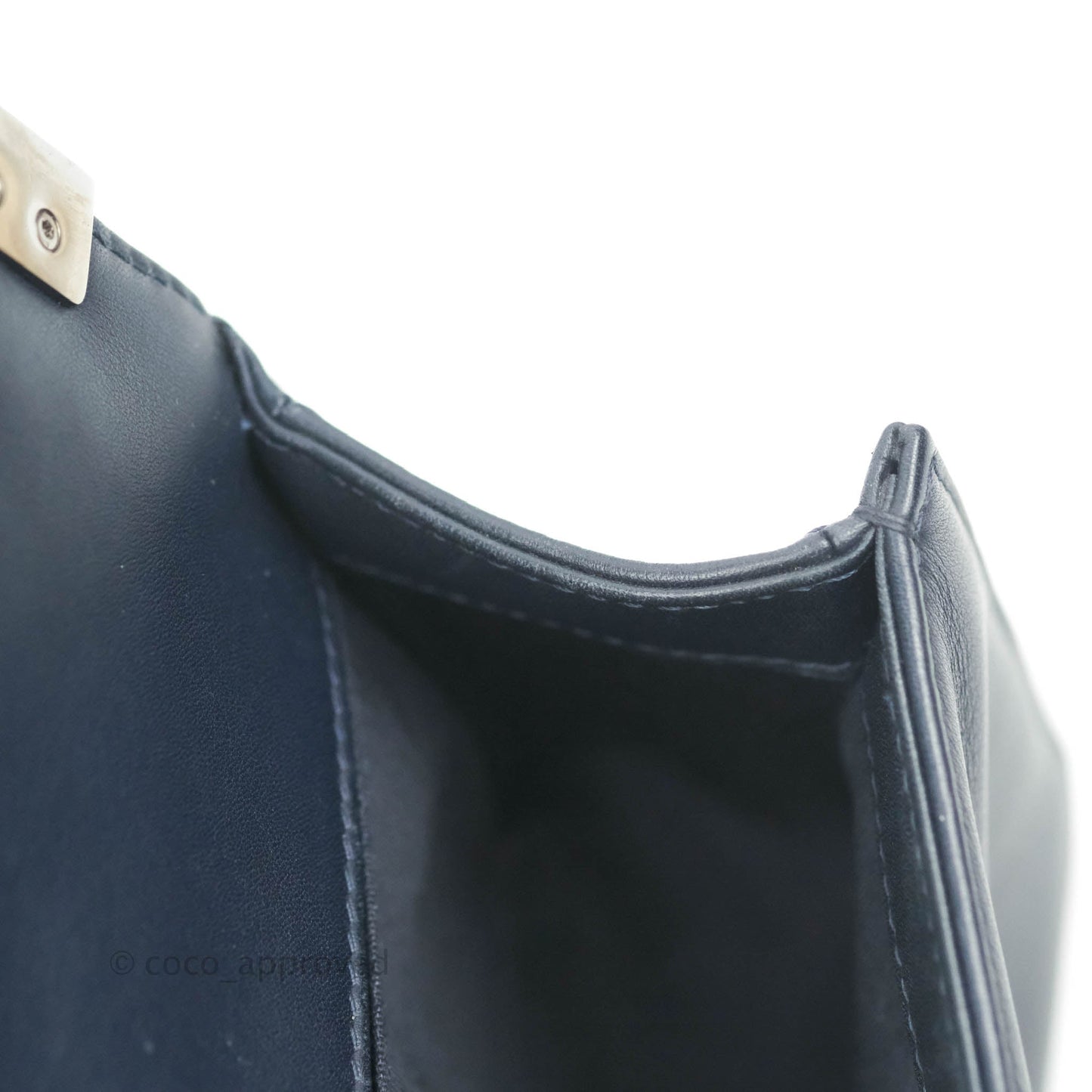 Chanel Small Quilted Boy Navy Calfskin Gun Metal