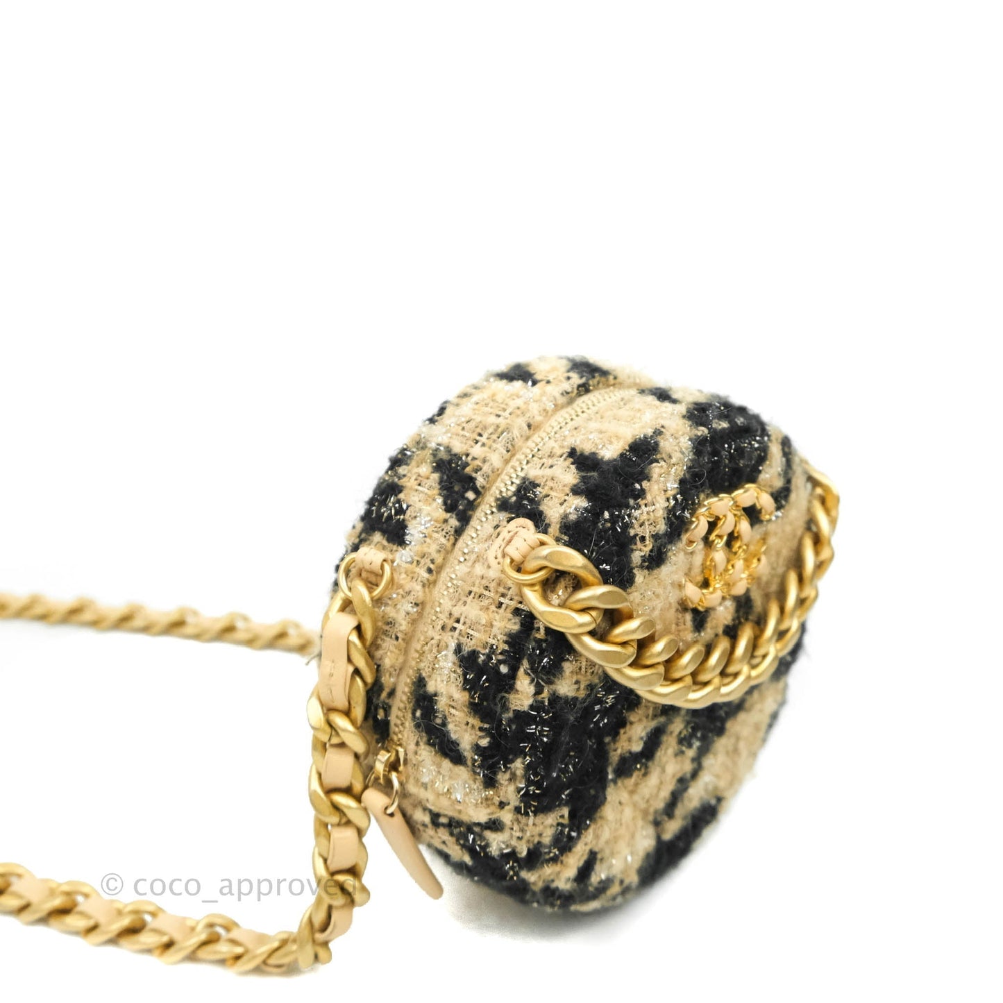 Chanel 19 Houndstooth Tweed Clutch with Chain & Coin Purse Beige Black