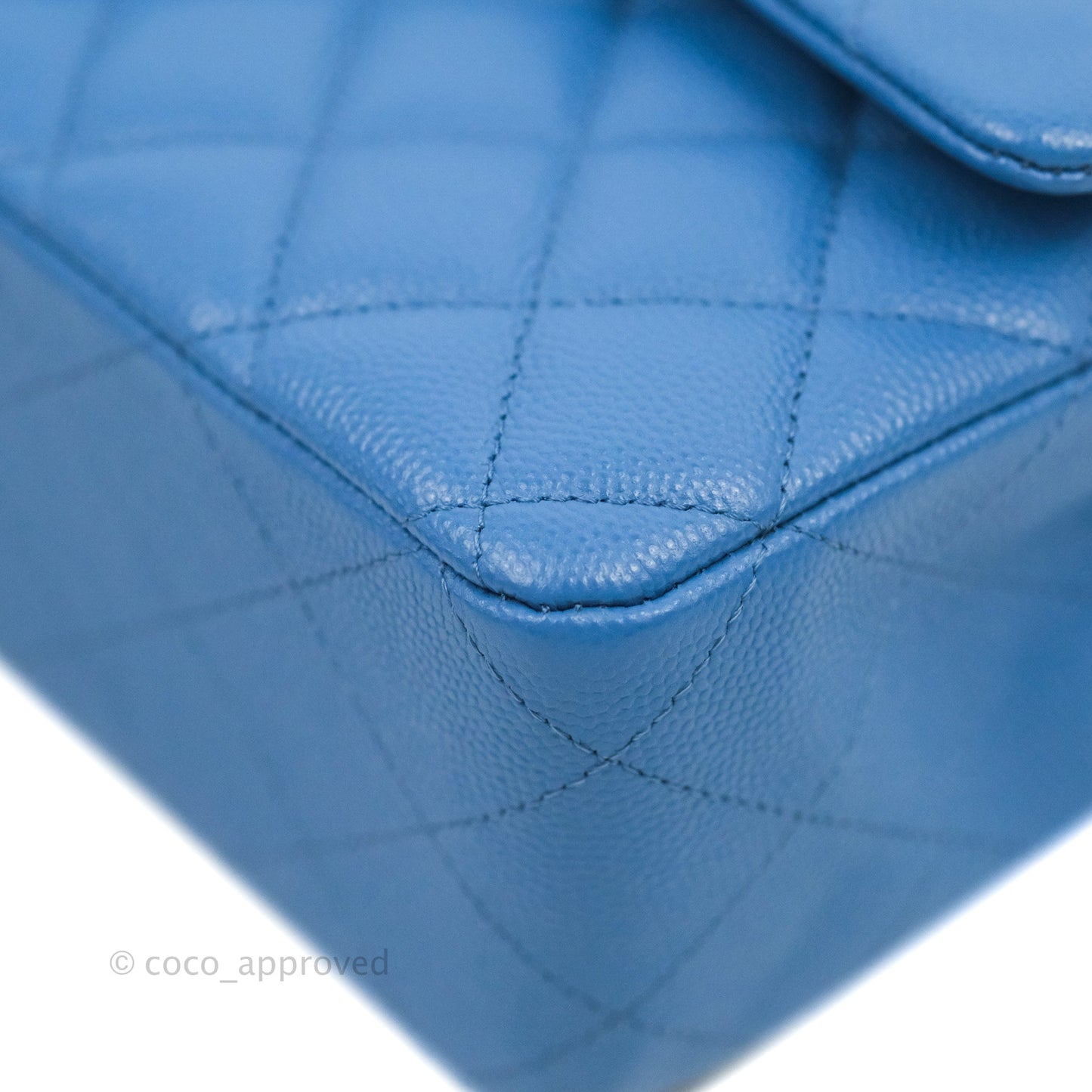 Chanel Classic M/L Medium Flap Quilted Blue Caviar Gold Hardware 21P