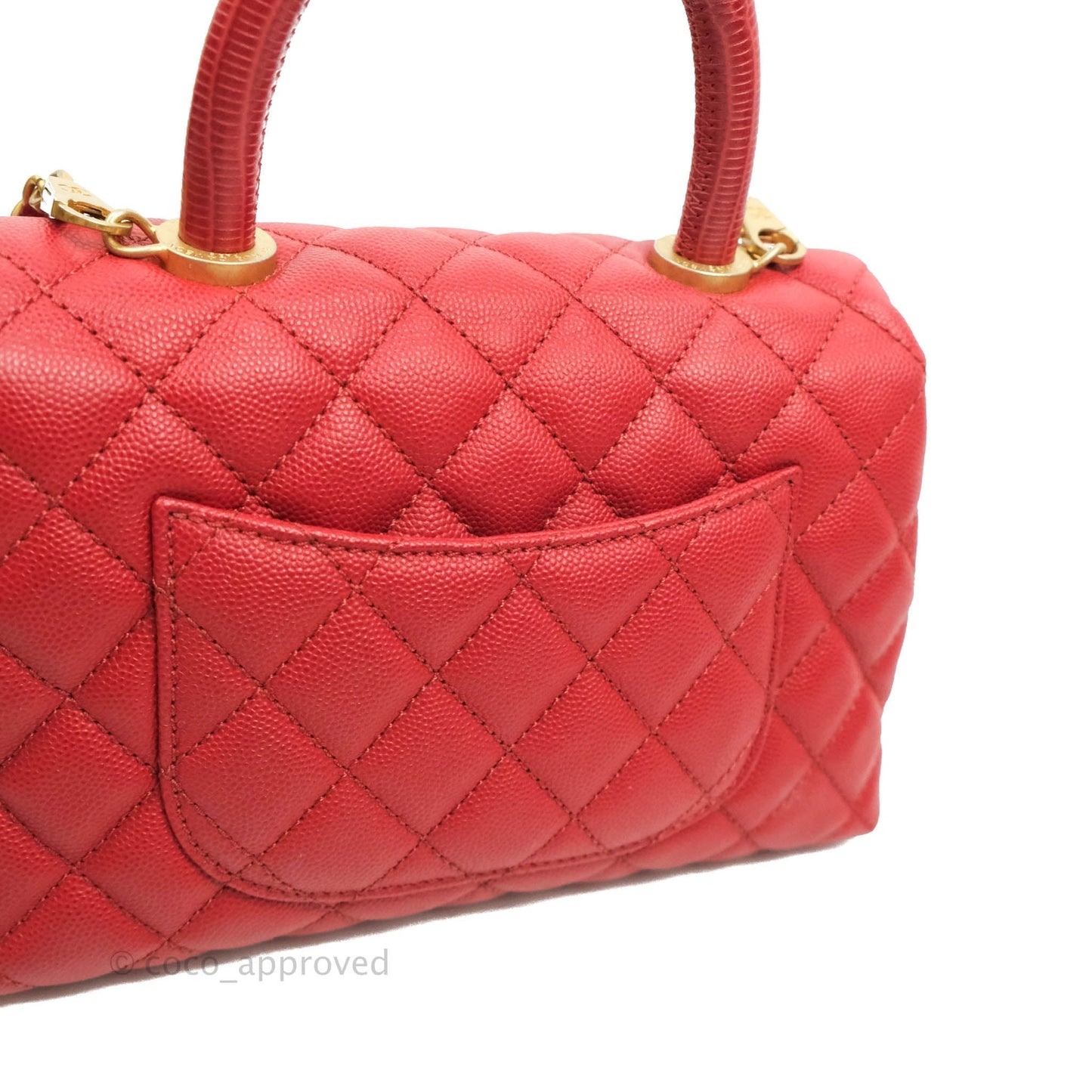Chanel Small Quilted Coco Handle Red Caviar Gold Hardware