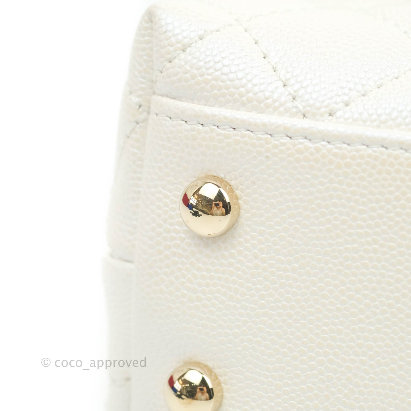 Chanel Small Quilted Coco Handle Iridescent White Caviar Gold Hardware