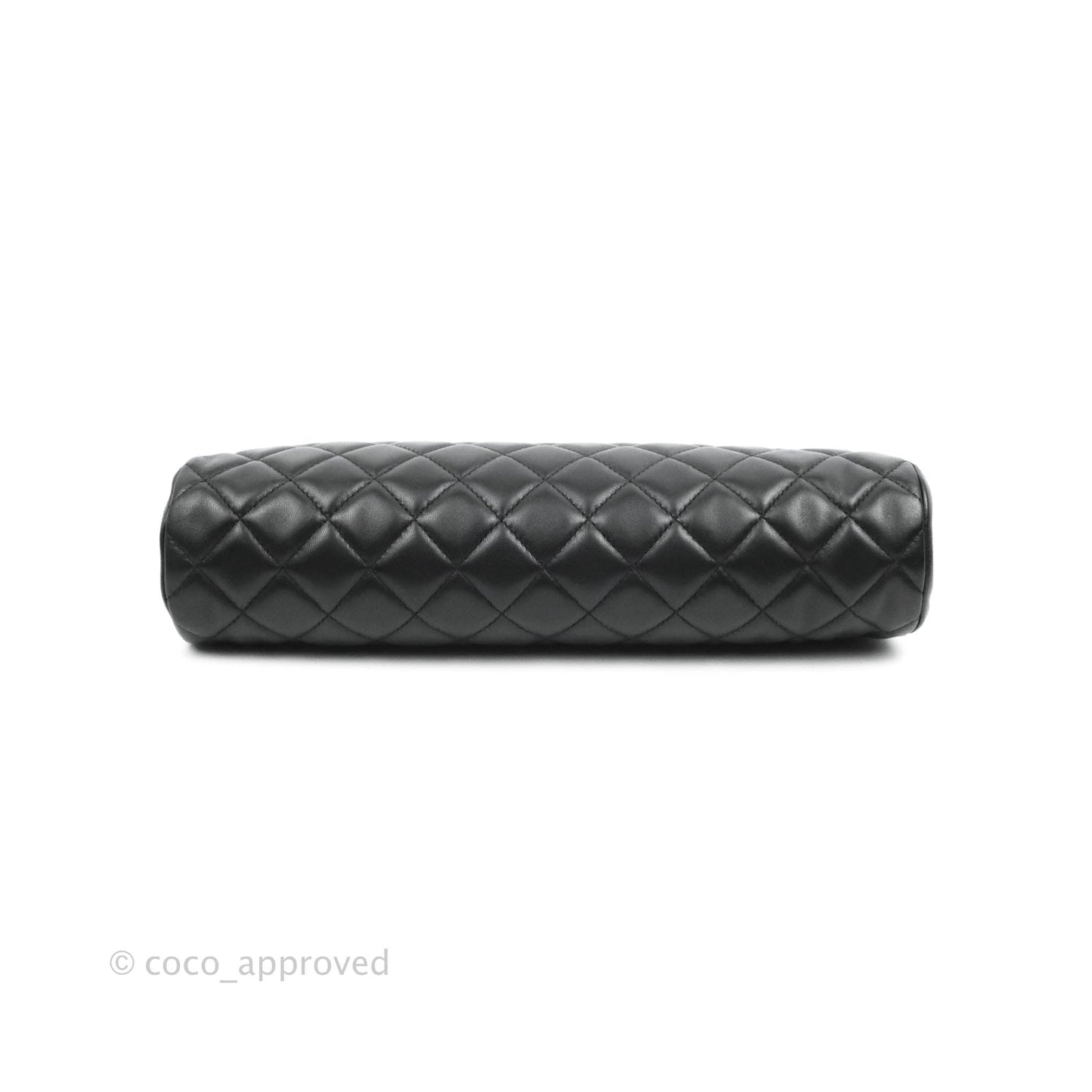 Chanel Quilted Timeless Kisslock Clutch Black Lambskin Silver Hardware
