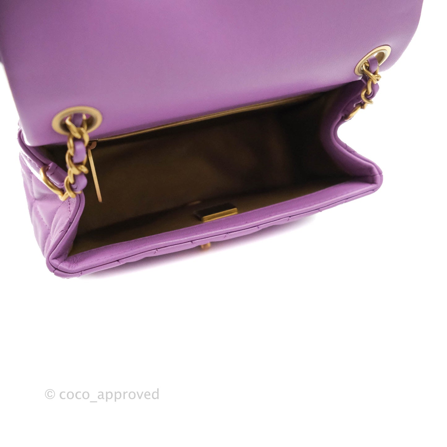 Chanel Mini Square Pearl Crush Quilted Purple Lambskin Aged Gold Hardware