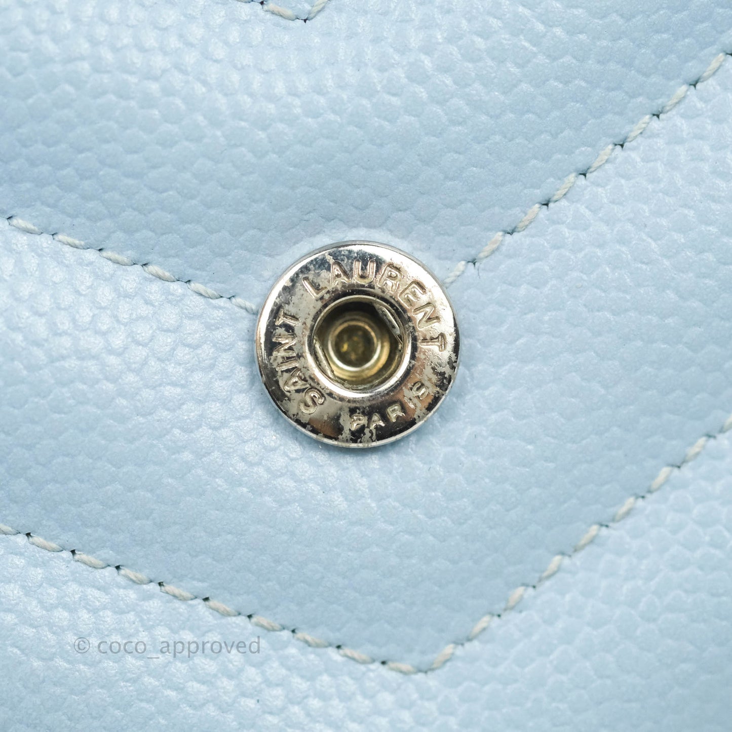Saint Laurent Wallet on Chain Light Blue Grained Leather Silver Hardware