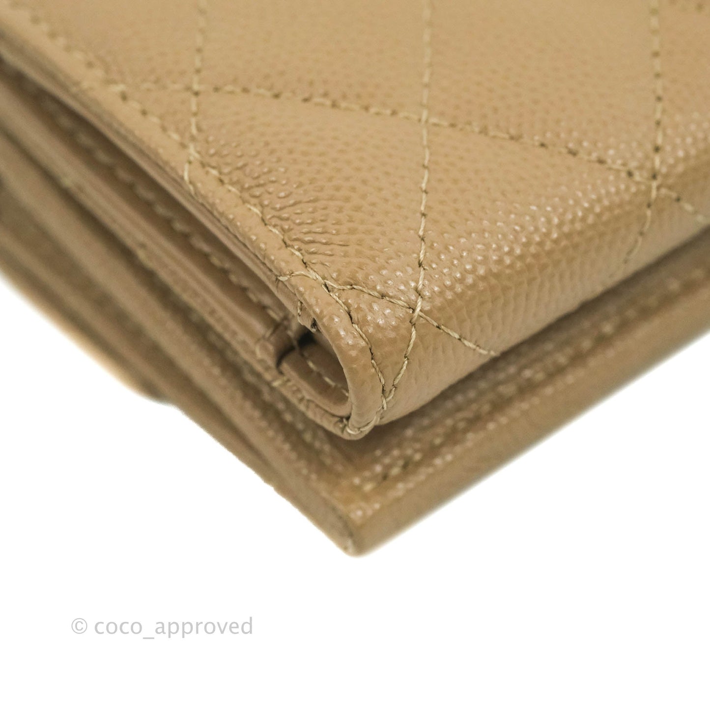 Chanel Quilted Small Classic Flap Trifold Wallet Dark Beige Caviar Gold Hardware