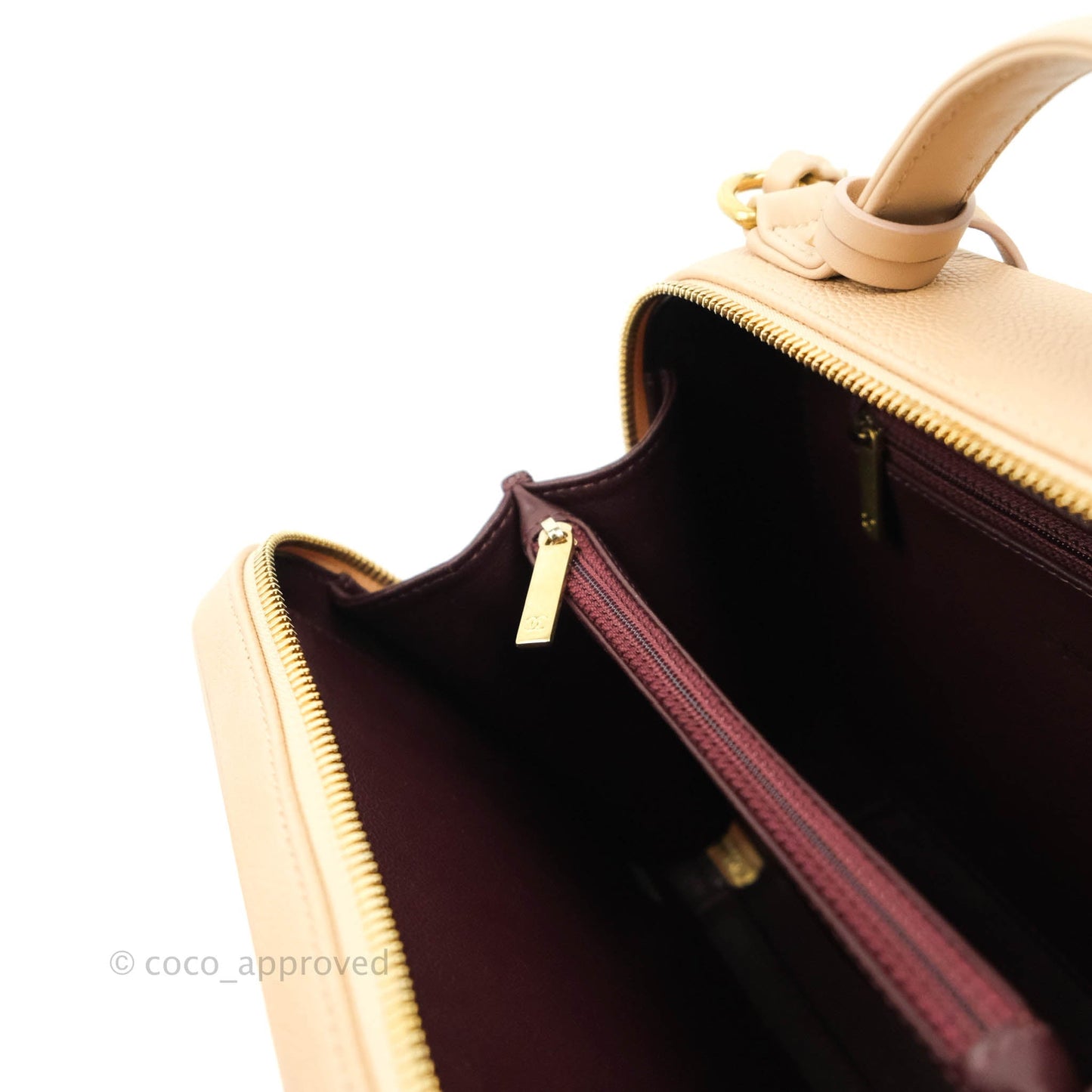 Chanel Quilted Medium CC Filigree Vanity Case Beige Caviar Gold Hardware