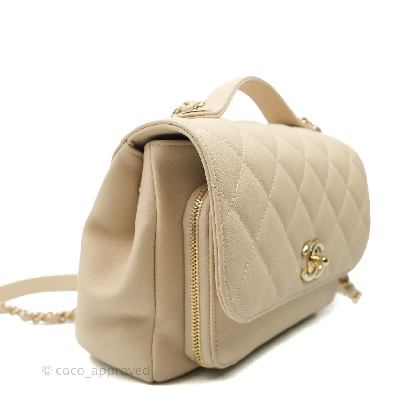 Chanel Quilted Medium Business Affinity Flap Light Beige Caviar Gold Hardware 20B