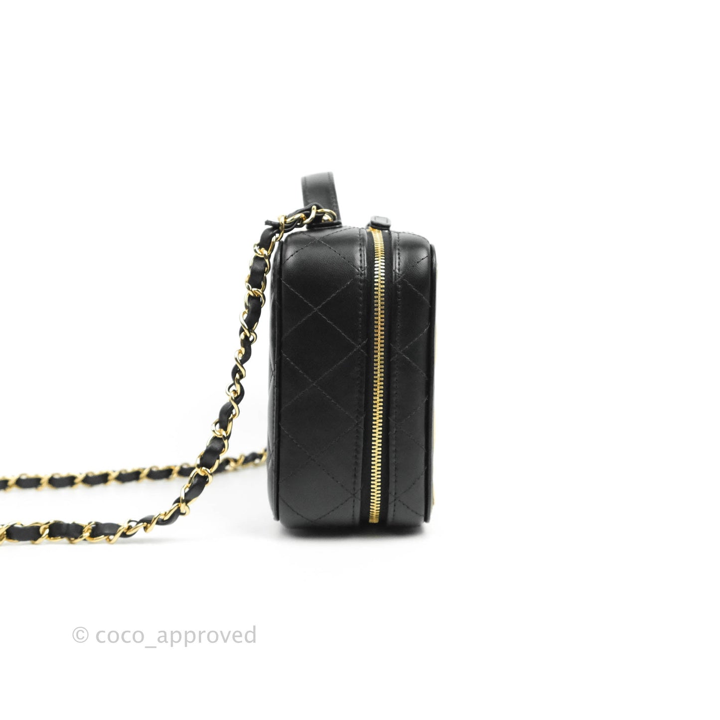 Chanel Quilted Golden Plate Vanity Case Black Lambskin Gold Hardware