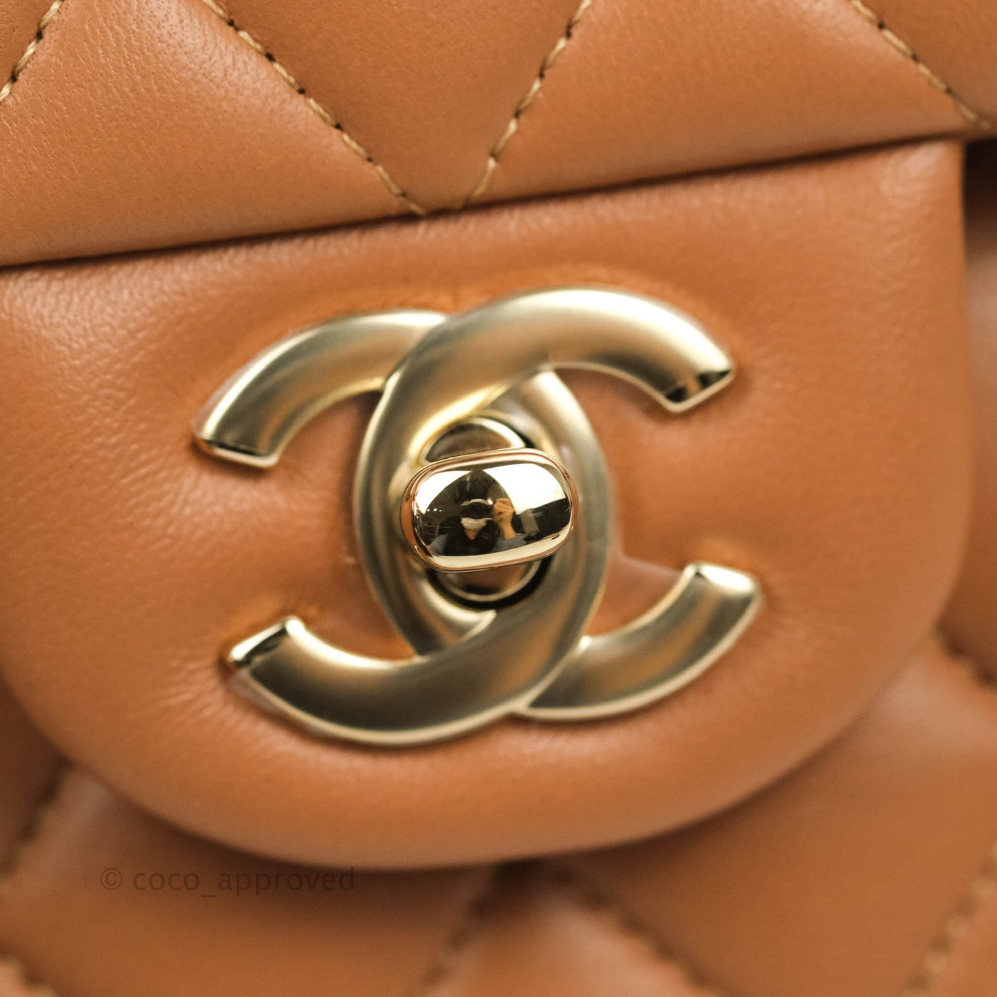 Chanel Small Classic Quilted Flap Dark Beige Caramel Lambskin Gold Hardware