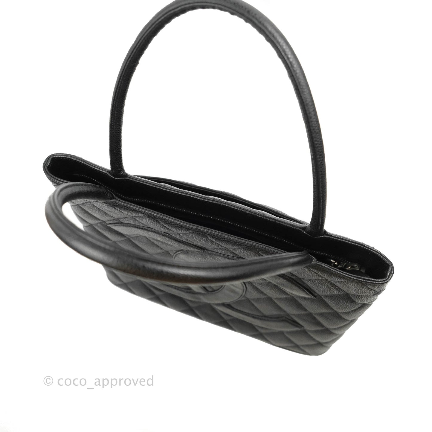 Chanel Medallion Vintage CC Black Caviar Tote Bag Silver Hardware
