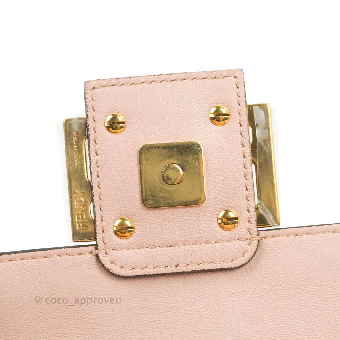 Fendi Medium Nappa FF 1974 Embossed Baguette Rosa Quarzo Gold Hardware