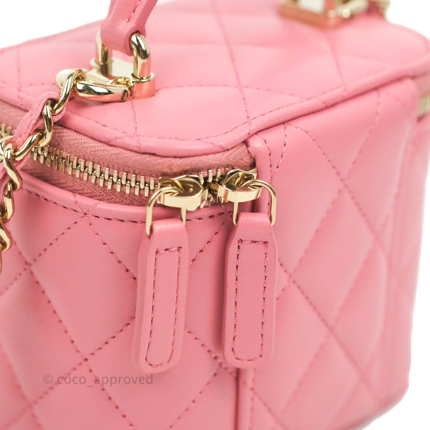 Chanel Mini Top Handle Vanity With Chain Pink Lambskin Gold Hardware