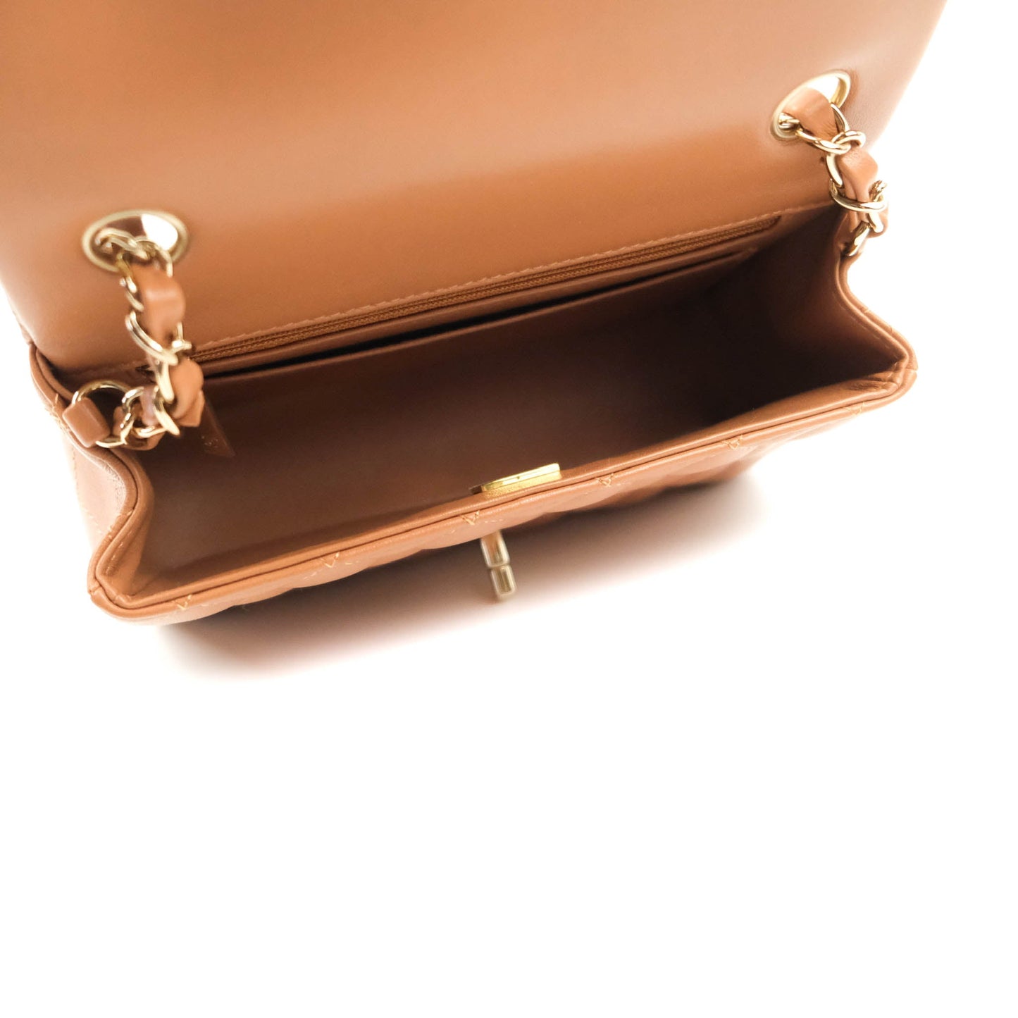 Chanel Quilted Mini Rectangular Flap Caramel Lambskin Gold Hardware 22S