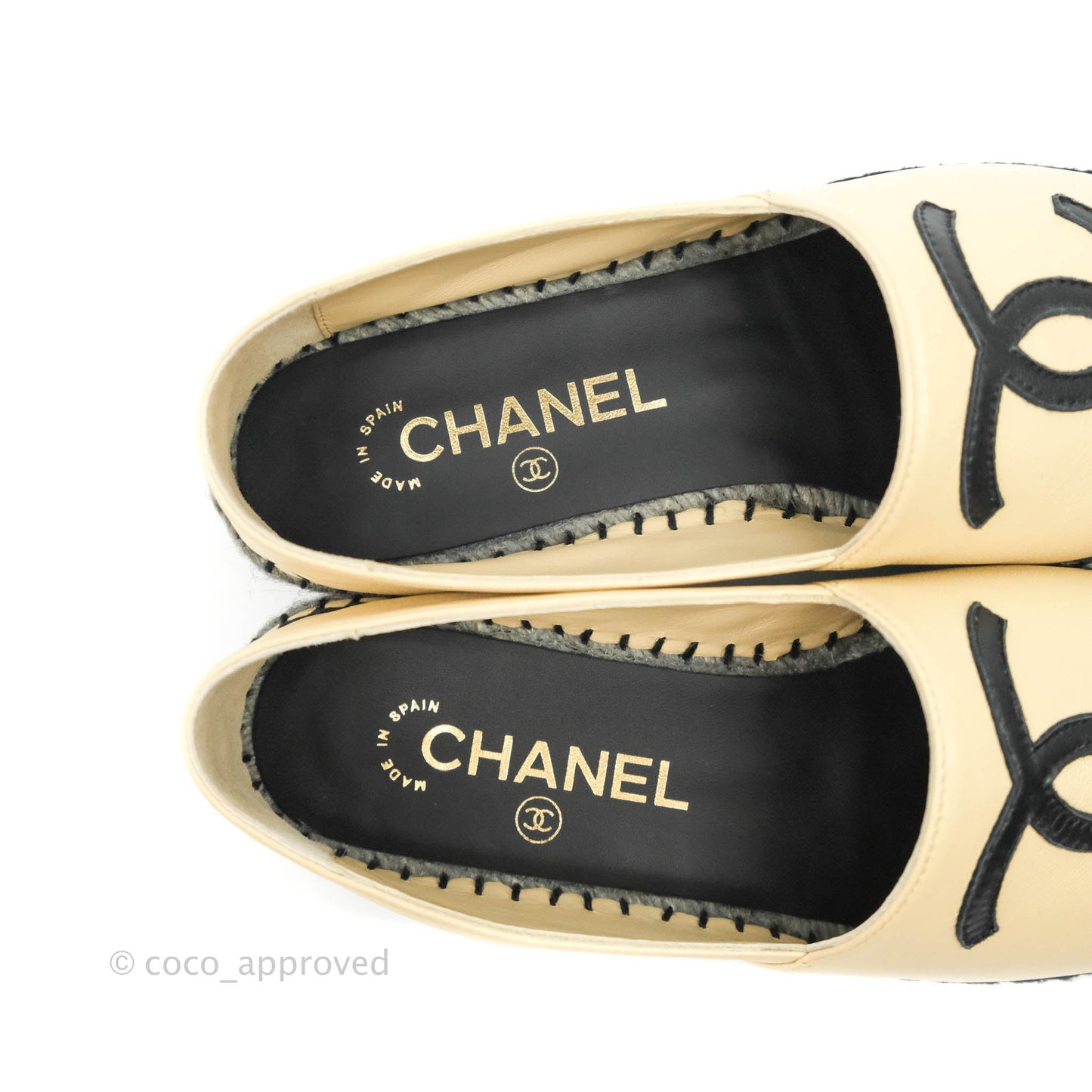 Chanel Espadrille Black Beige Leather Size 36C