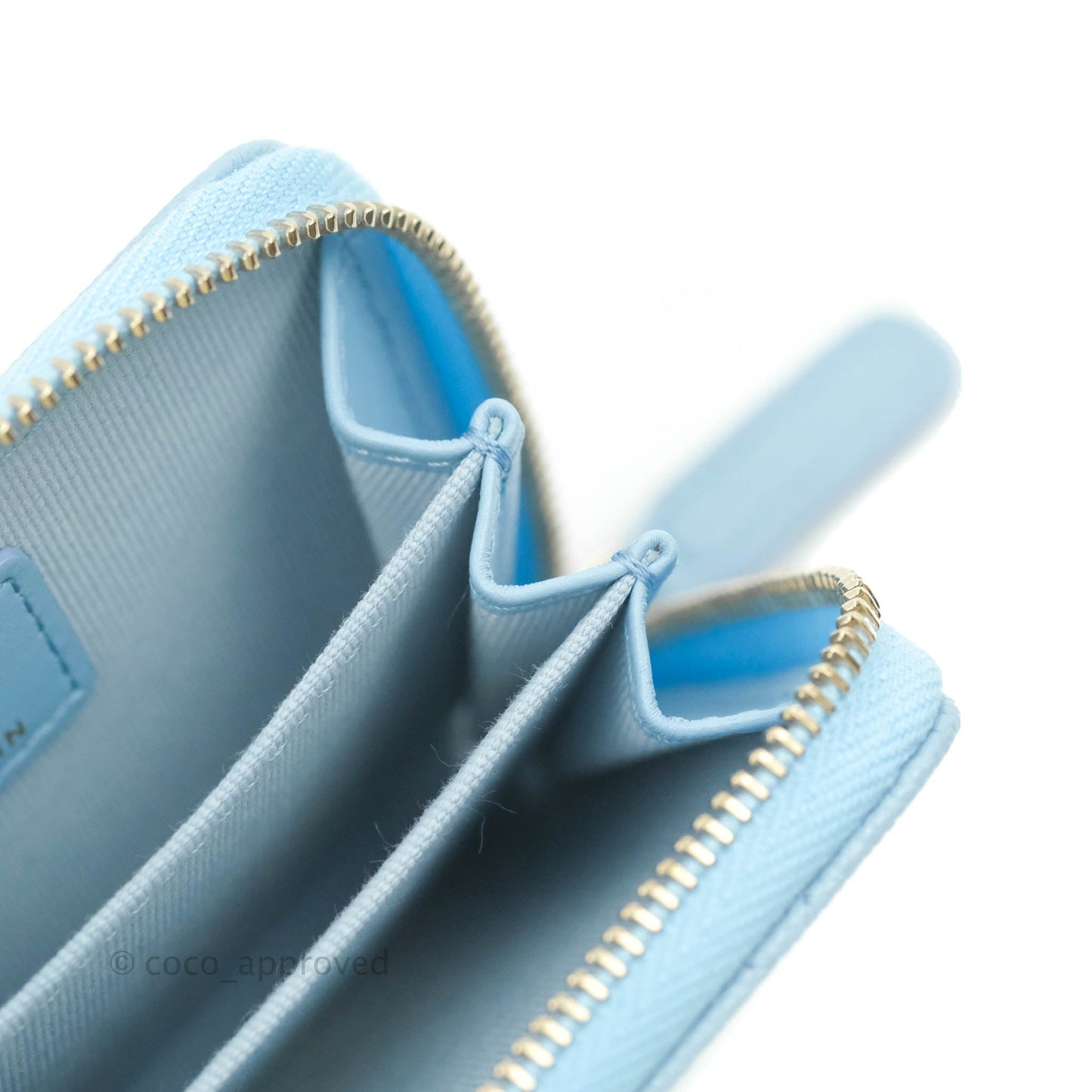 Chanel Classic Zipped Coin Purse Light Blue Caviar Gold Hardware