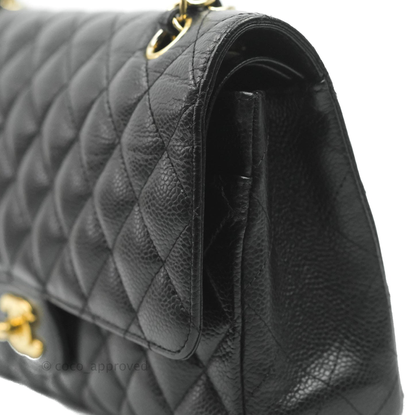 Chanel Vintage Classic M/L Medium Flap Quilted Black Caviar 24K Gold Hardware